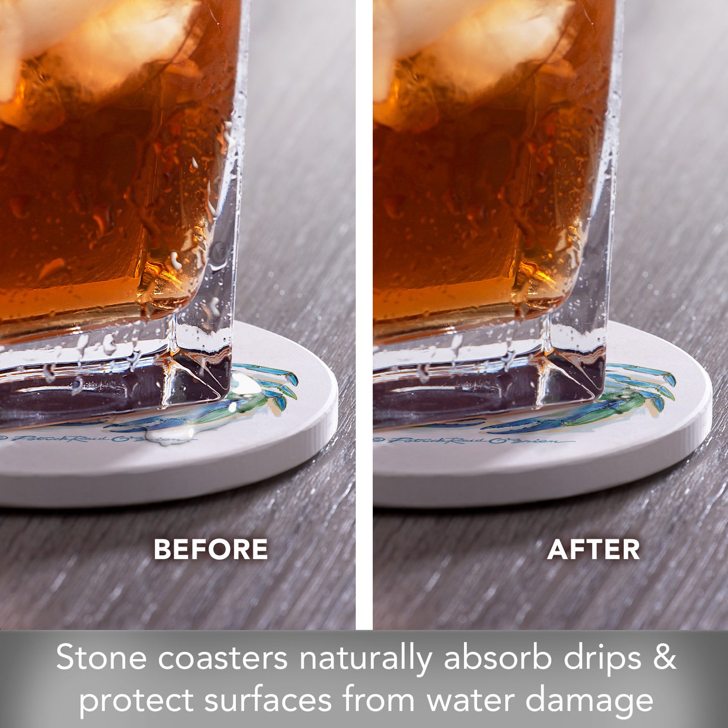 Thirstystone Teal Crab 4-Pack Round Absorbent Stone Coasters 4" Diameter