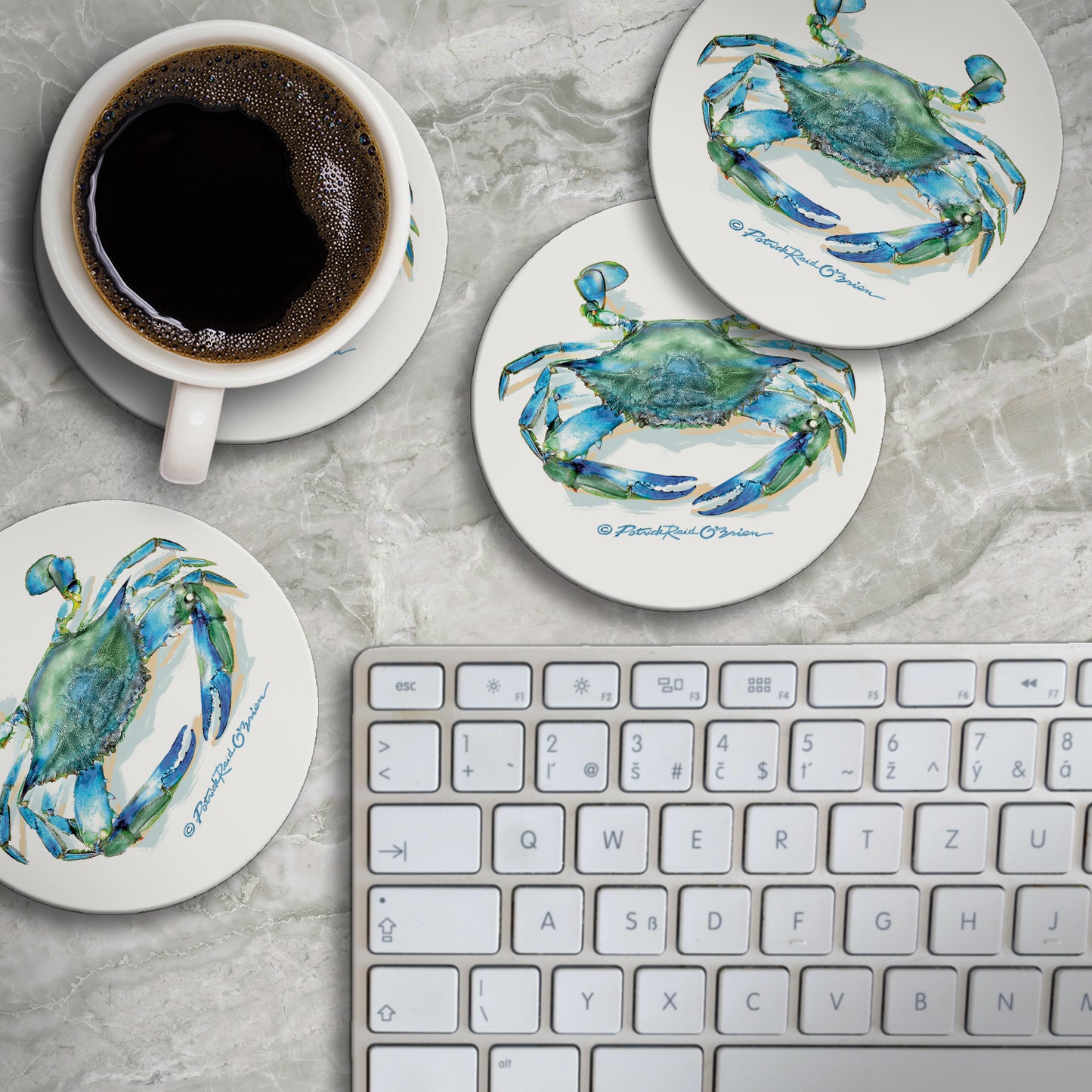 Thirstystone Teal Crab 4-Pack Round Absorbent Stone Coasters 4" Diameter