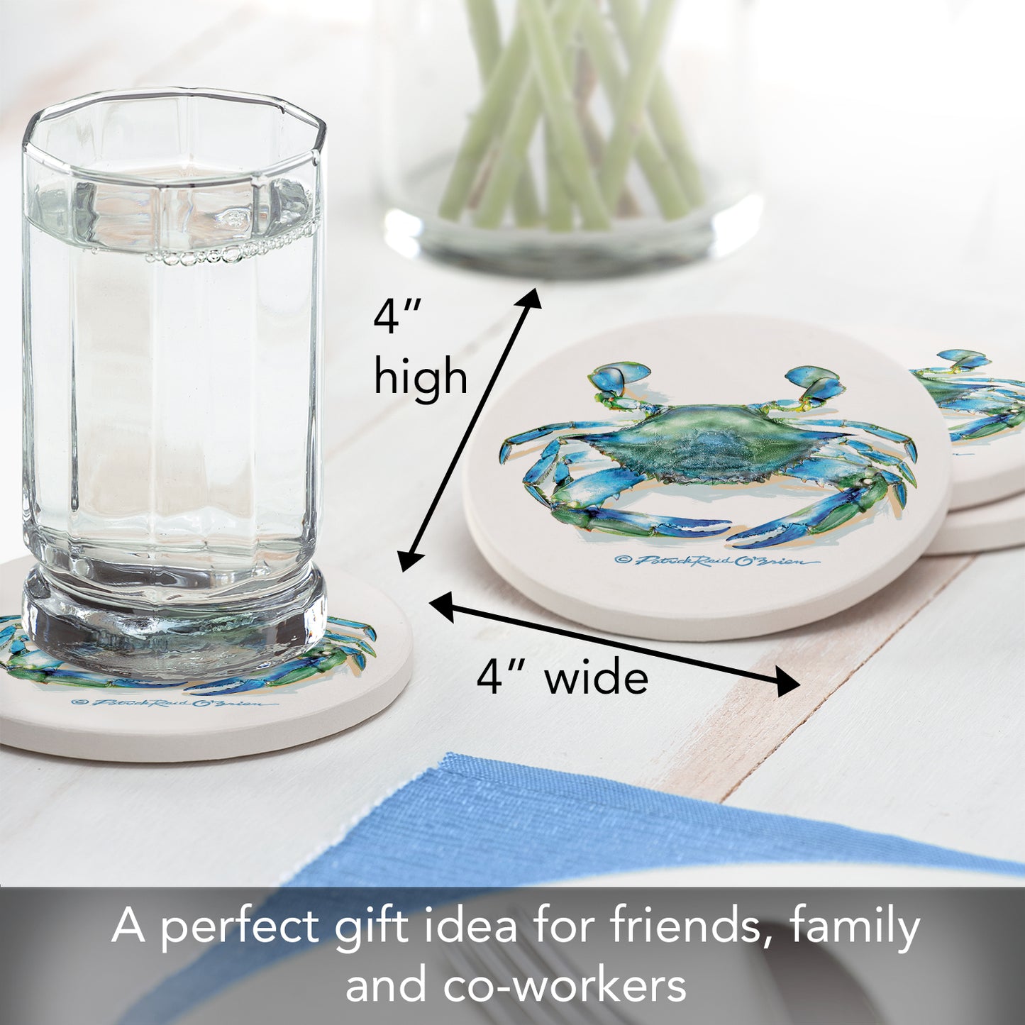 Thirstystone Teal Crab 4-Pack Round Absorbent Stone Coasters 4" Diameter