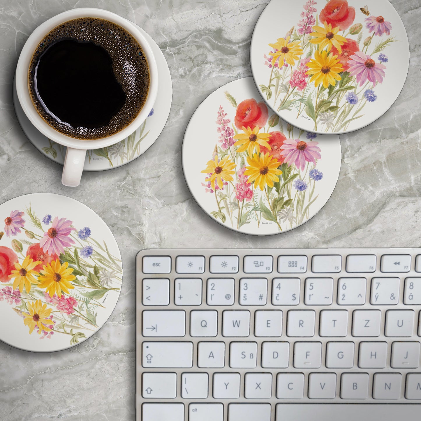 Thirstystone Wildflowers 4 Pack Round Absorbent Stone Coasters 4" Diameter Manufactured in The USA