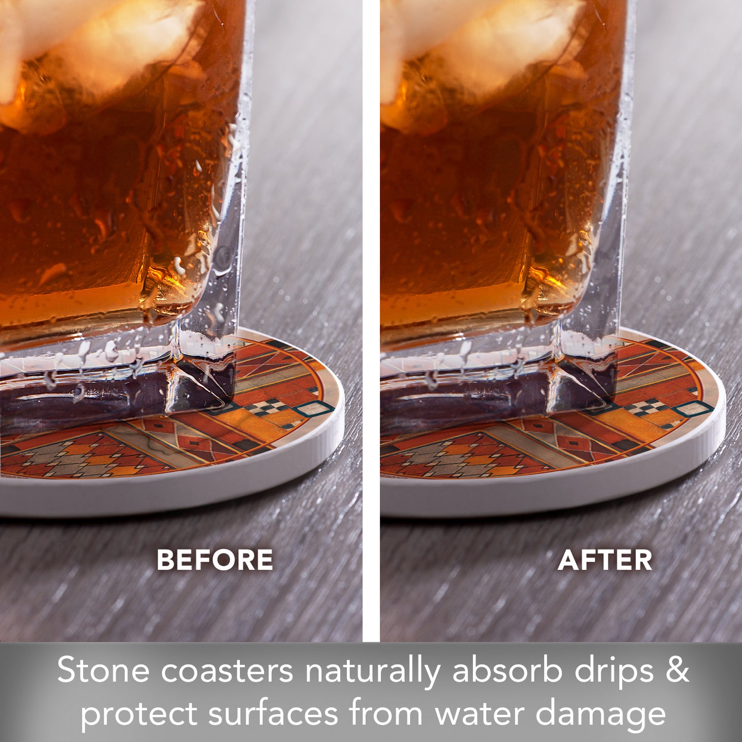 Thirstystone Southwest Pattern III 4 Pack Round Absorbent Stone Coasters 4" Diameter Manufactured in the USA