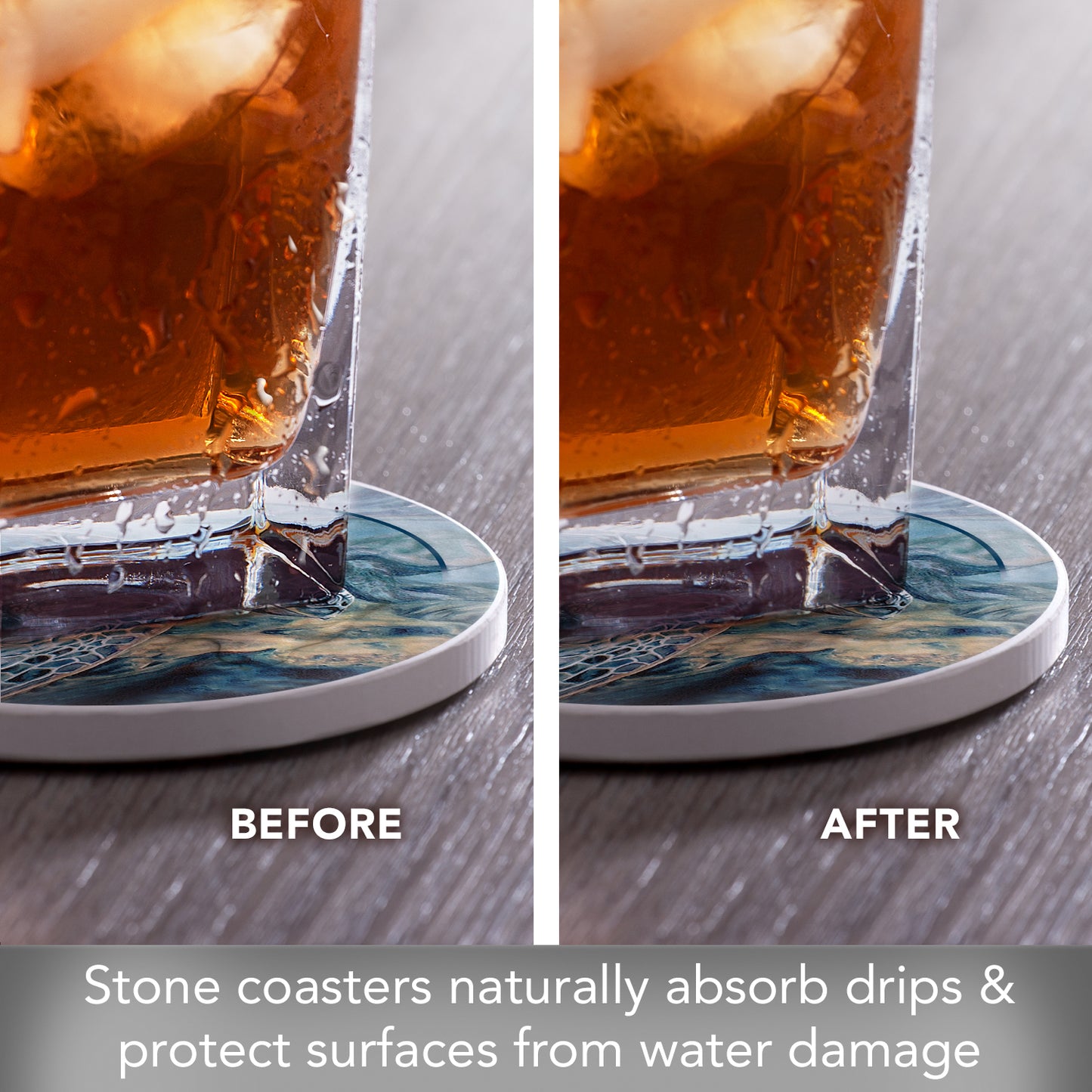 Thirstystone Kona Sea Turtle 4-Pack Round Absorbent Stone Coasters with Protective Cork Backing Manufactured in The USA
