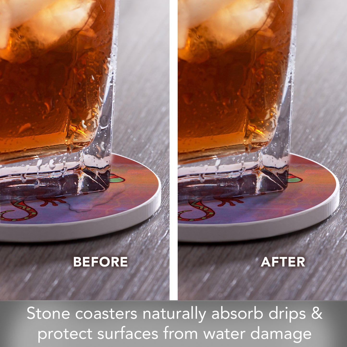 Thirstystone Gecko 4 Pack Round Absorbent Stone Coasters 4" Diameter Manufactured in the USA
