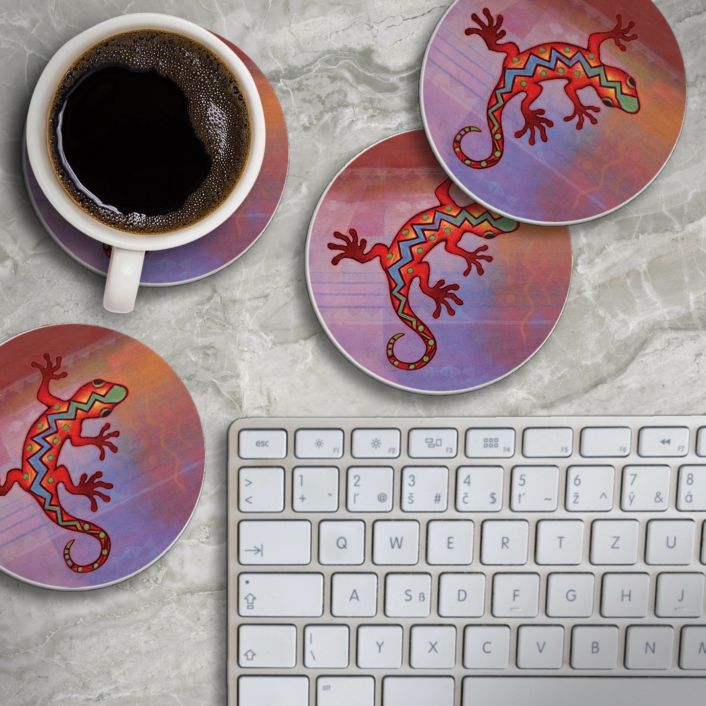 Thirstystone Gecko 4 Pack Round Absorbent Stone Coasters 4" Diameter Manufactured in the USA