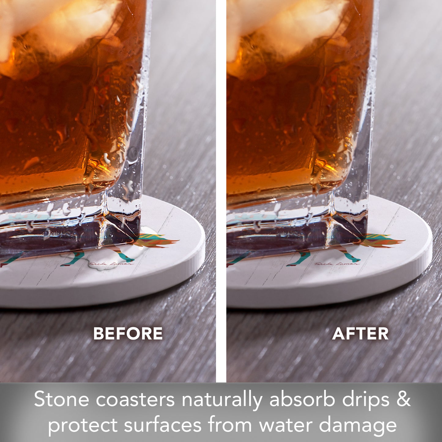 Thirstystone Southwest Vibe Horse 4 Pack Round Absorbent Stone Coasters 4" Diameter Manufactured in the USA