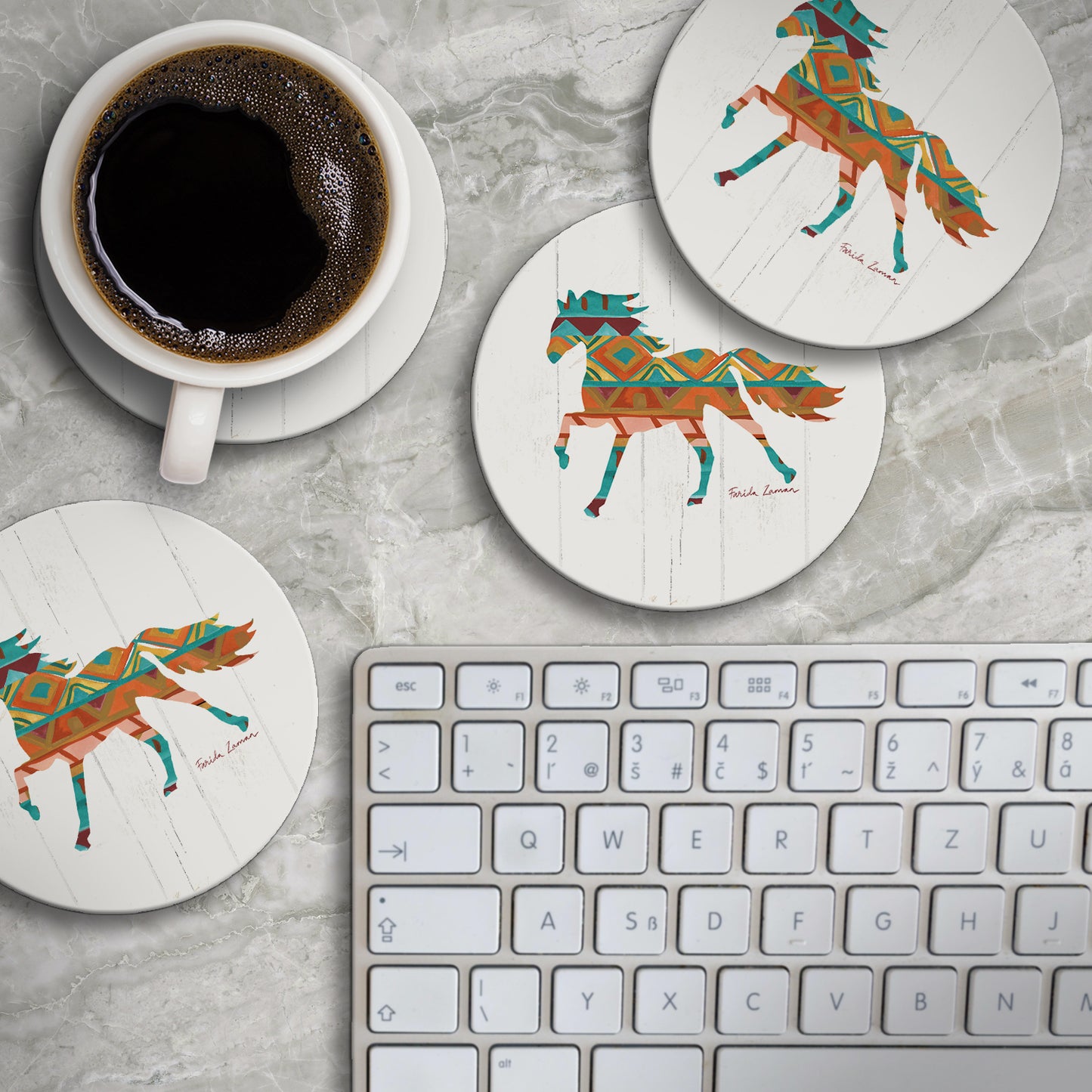 Thirstystone Southwest Vibe Horse 4 Pack Round Absorbent Stone Coasters 4" Diameter Manufactured in the USA