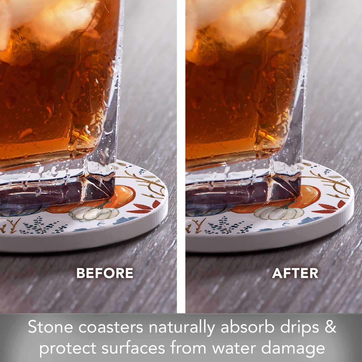 Thirstystone Autumn Pumpkins 4 Pack Round Absorbent Stone Coasters 4" Diameter
