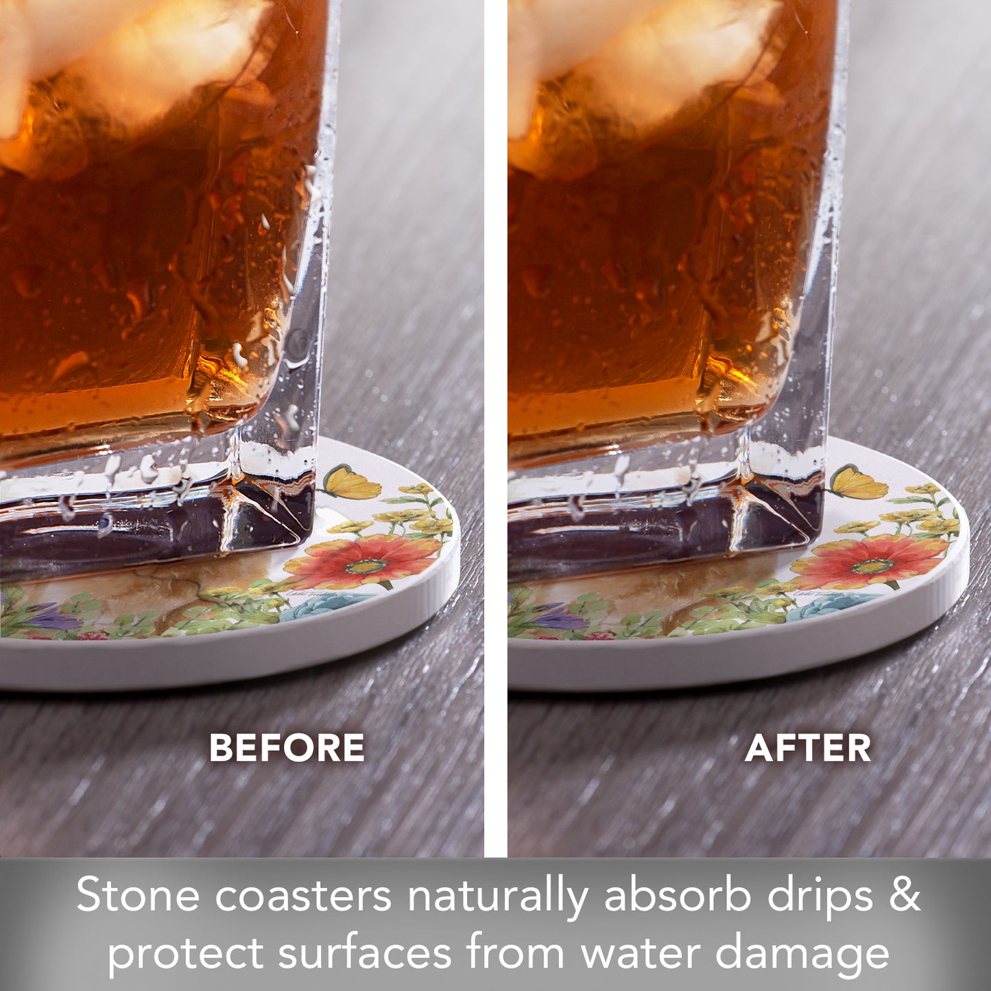 Thirstystone Bunny Garden 4 Pack Round Absorbent Stone Coasters 4" Diameter Manufactured in the USA