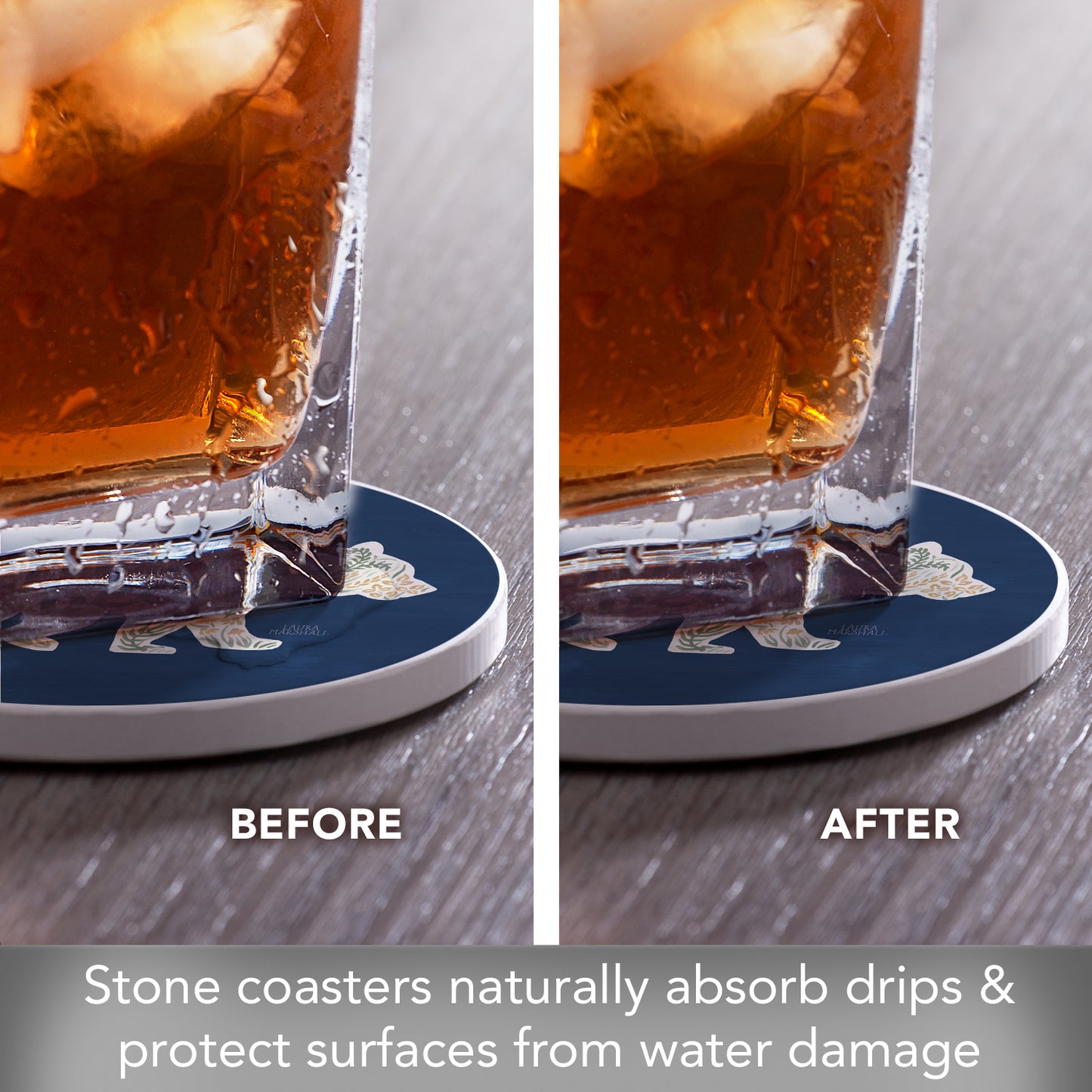 Thirstystone Mama Bear 4 Pack Round Absorbent Stone Coasters 4" Diameter