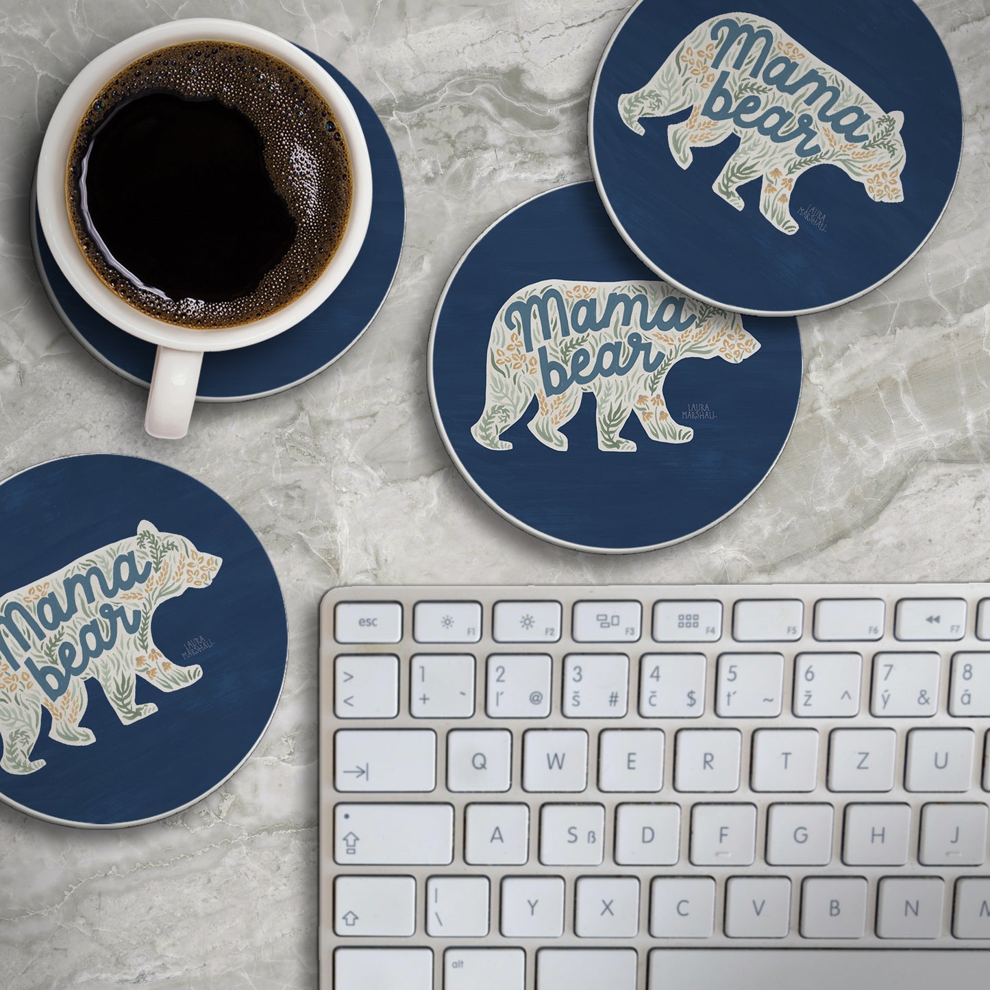 Thirstystone Mama Bear 4 Pack Round Absorbent Stone Coasters 4" Diameter