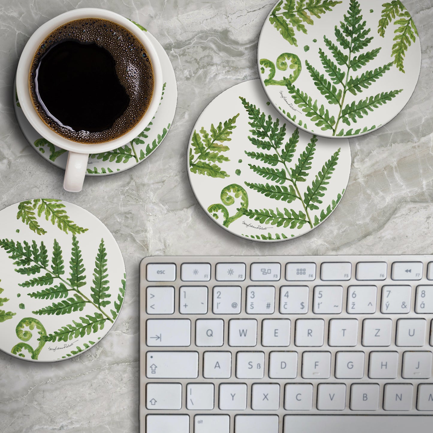 Thirstystone Ferns 4 Pack Round Absorbent Stone Coasters 4" Diameter Manufactured in the USA
