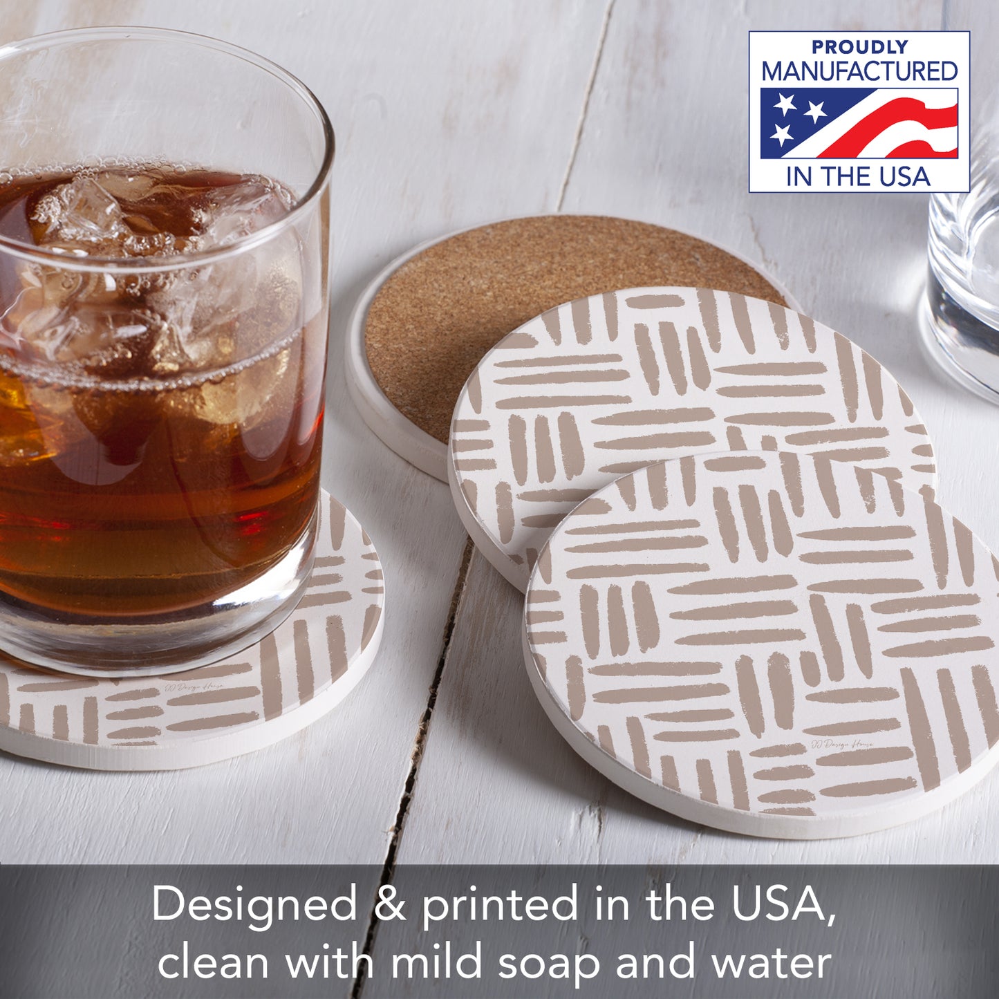 Thirstystone Mocha Madness 4 Pack Round Absorbent Stone Coasters 4" Diameter Manufactured in the USA