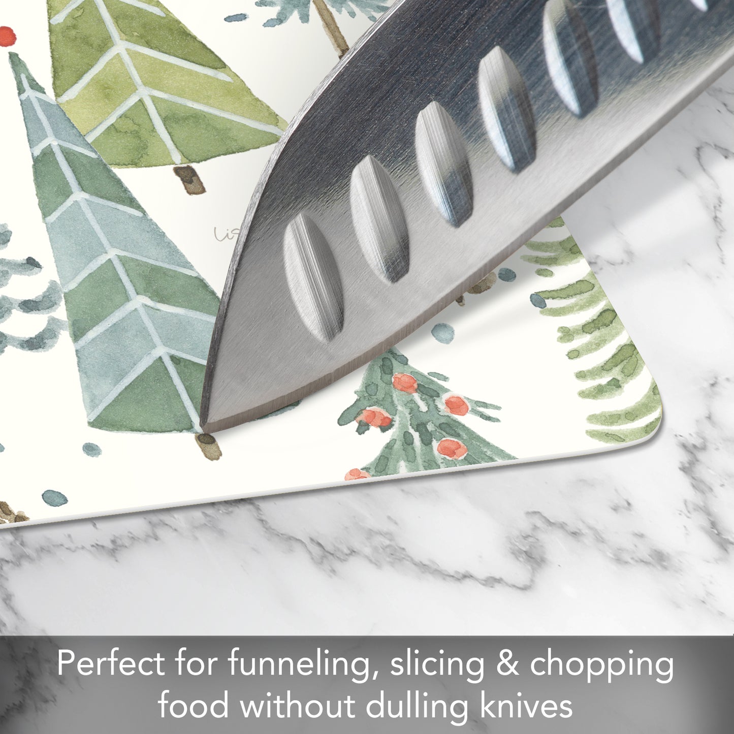 Cut N' Funnel Jolly Trees Designer Flexible Plastic Cutting Board Mat 15" x 11.5", Made in the USA, Decorative, Flexible, Easy to Clean