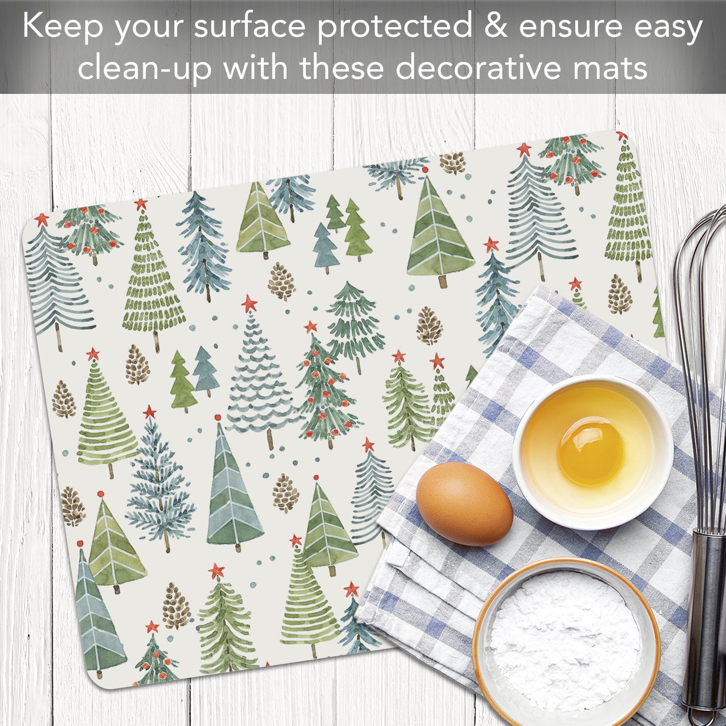 Cut N' Funnel Jolly Trees Designer Flexible Plastic Cutting Board Mat 15" x 11.5", Made in the USA, Decorative, Flexible, Easy to Clean