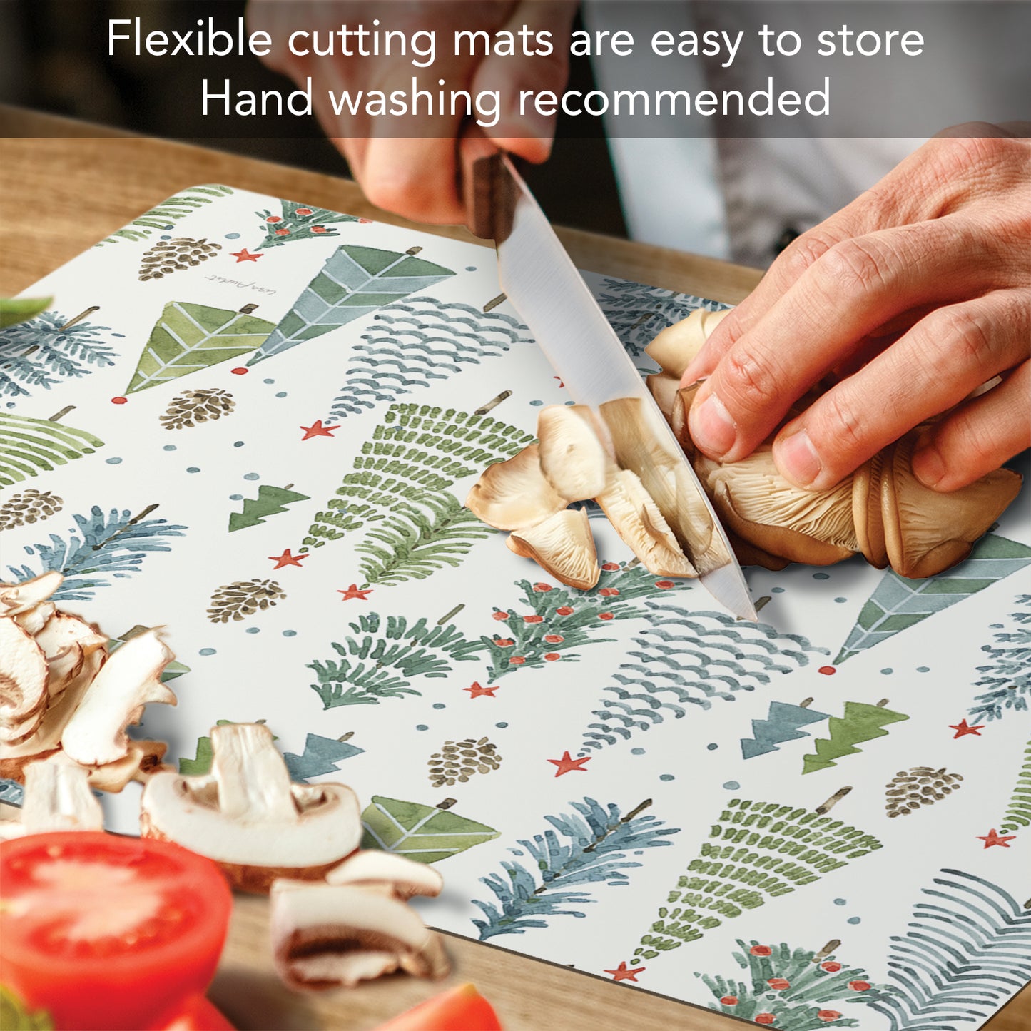 Cut N' Funnel Jolly Trees Designer Flexible Plastic Cutting Board Mat 15" x 11.5", Made in the USA, Decorative, Flexible, Easy to Clean