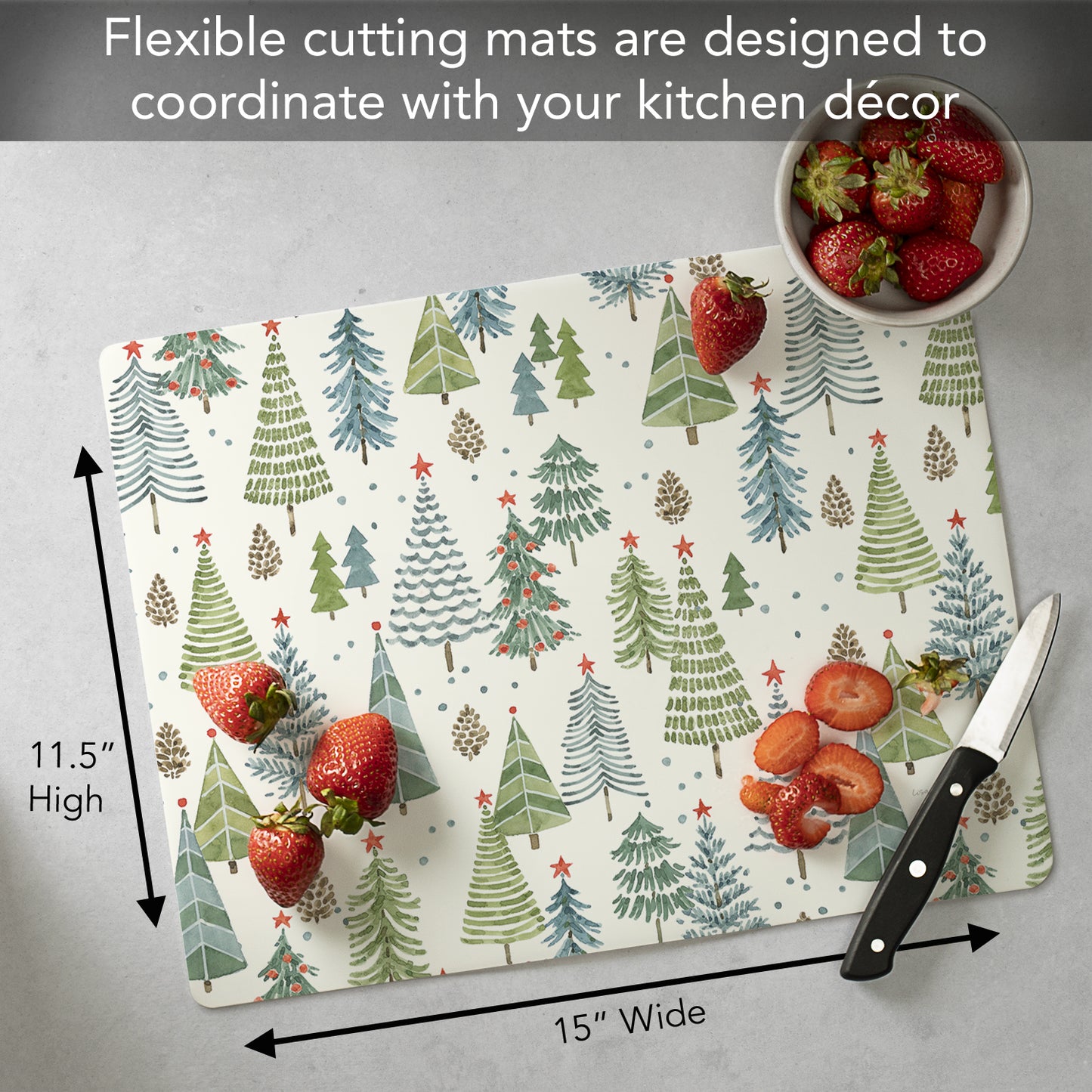 Cut N' Funnel Jolly Trees Designer Flexible Plastic Cutting Board Mat 15" x 11.5", Made in the USA, Decorative, Flexible, Easy to Clean