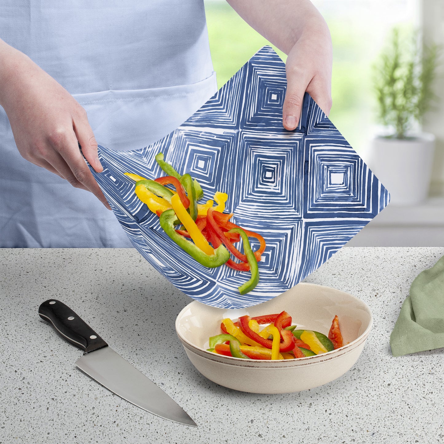 Cut N' Funnel Shibori Blues Designer Flexible Plastic Cutting Board Mat 15" x 11.5", Made in the USA, Decorative, Flexible, Easy to Clean