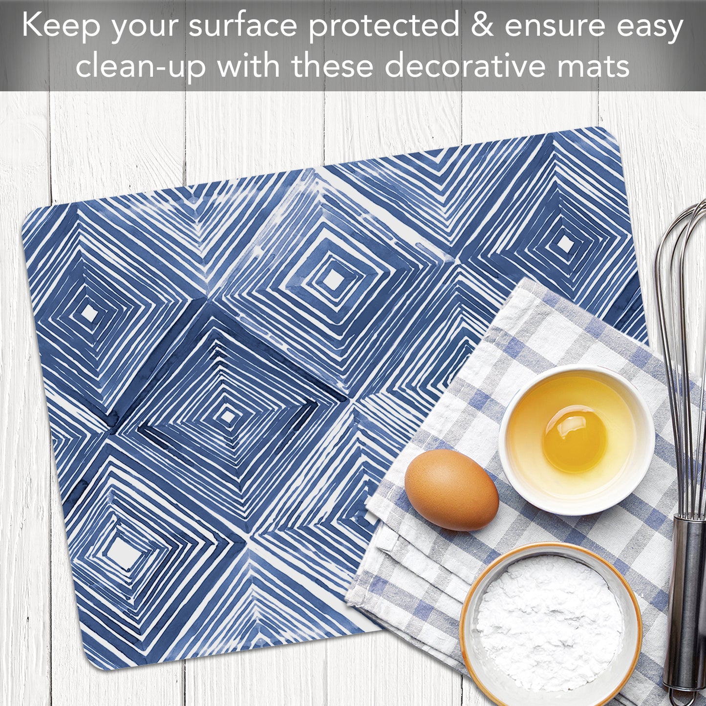 Cut N' Funnel Shibori Blues Designer Flexible Plastic Cutting Board Mat 15" x 11.5", Made in the USA, Decorative, Flexible, Easy to Clean
