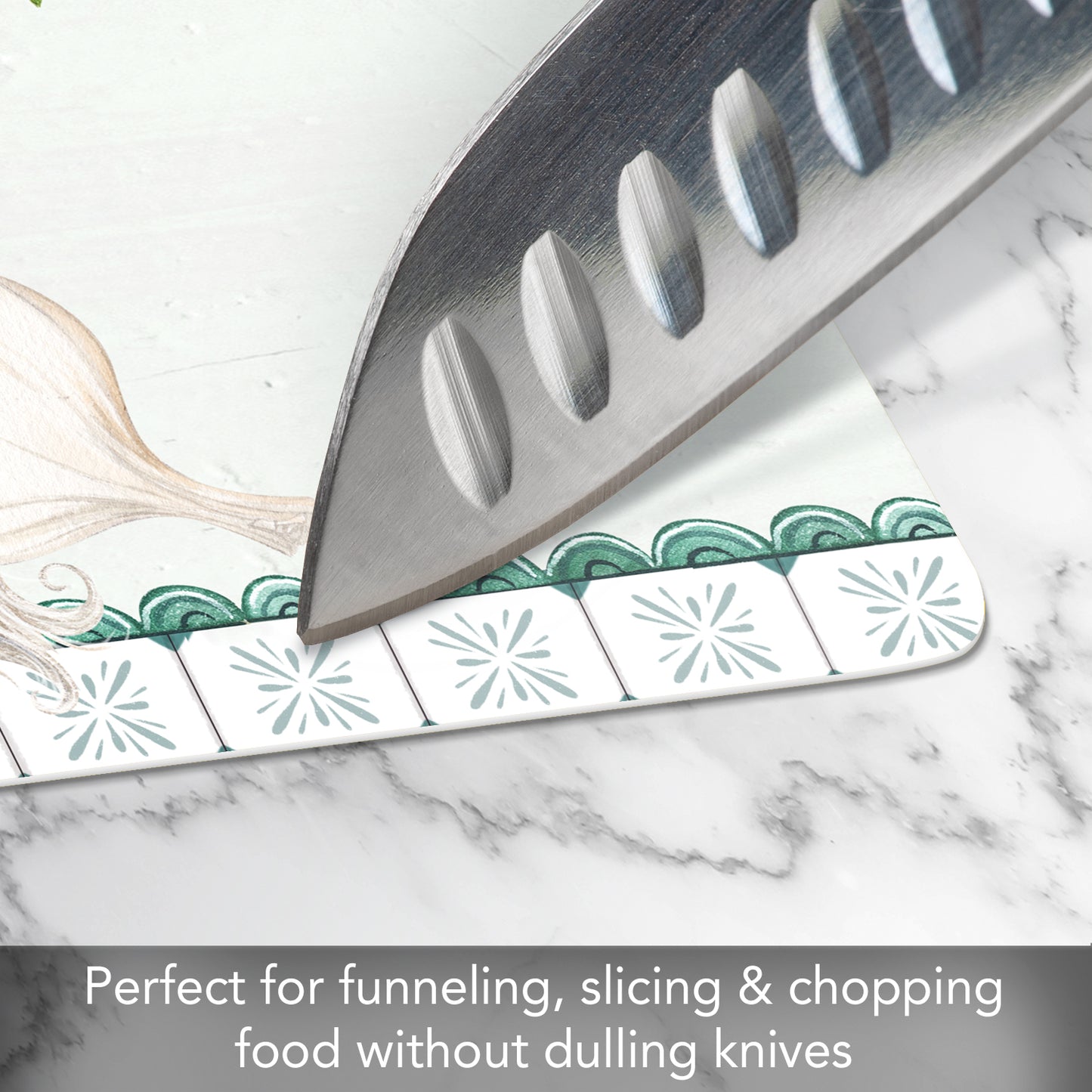 Cut N' Funnel Eat Fresh Designer Flexible Plastic Cutting Board Mat 15" x 11.5", Made in the USA, Decorative, Flexible, Easy to Clean