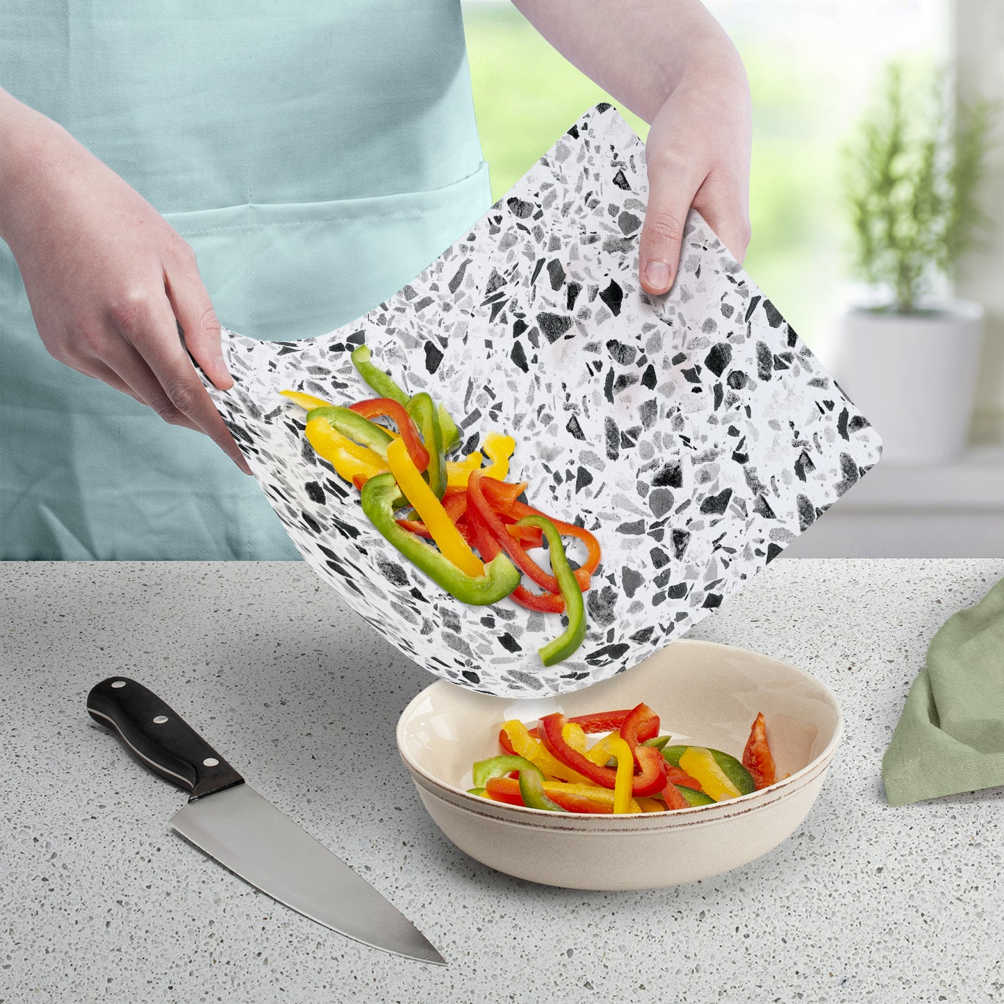 Cut N' Funnel Terrazzo Designer Flexible Plastic Cutting Board Mat 15" x 11.5", Made in the USA, Decorative, Flexible, Easy to Clean