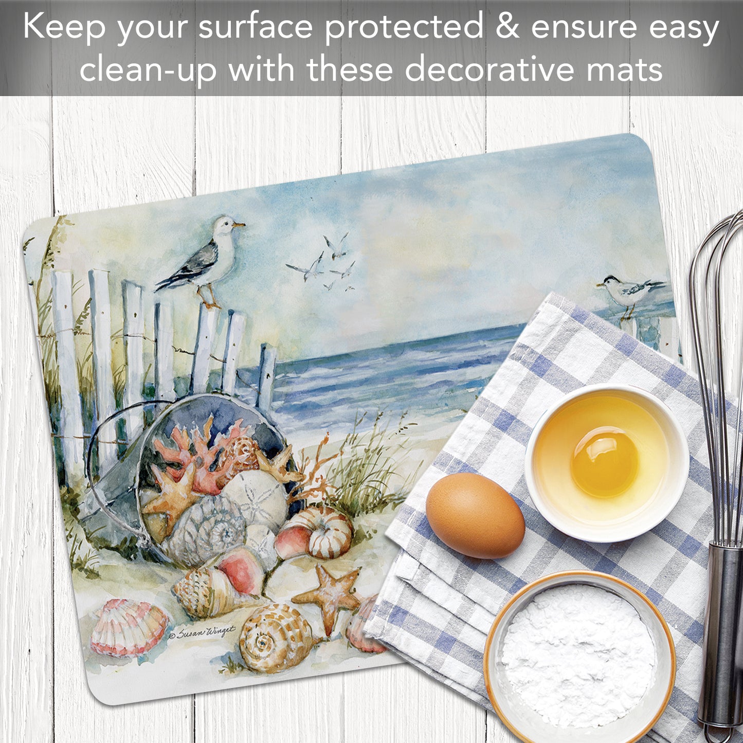 Cut N' Funnel Coastal Santuary Designer Flexible Plastic Cutting Board Mat 15" x 11.5", Made in the USA, Decorative, Flexible, Easy to Clean