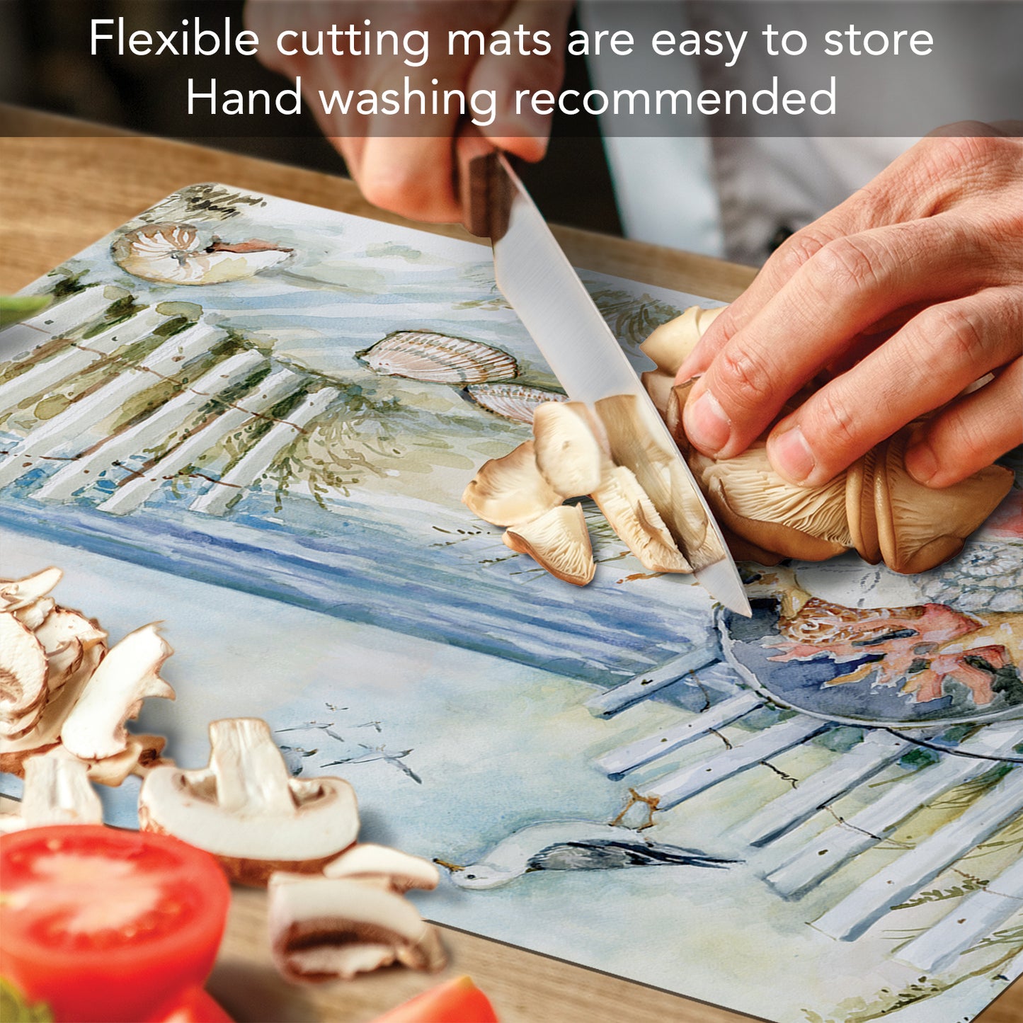Cut N' Funnel Coastal Santuary Designer Flexible Plastic Cutting Board Mat 15" x 11.5", Made in the USA, Decorative, Flexible, Easy to Clean
