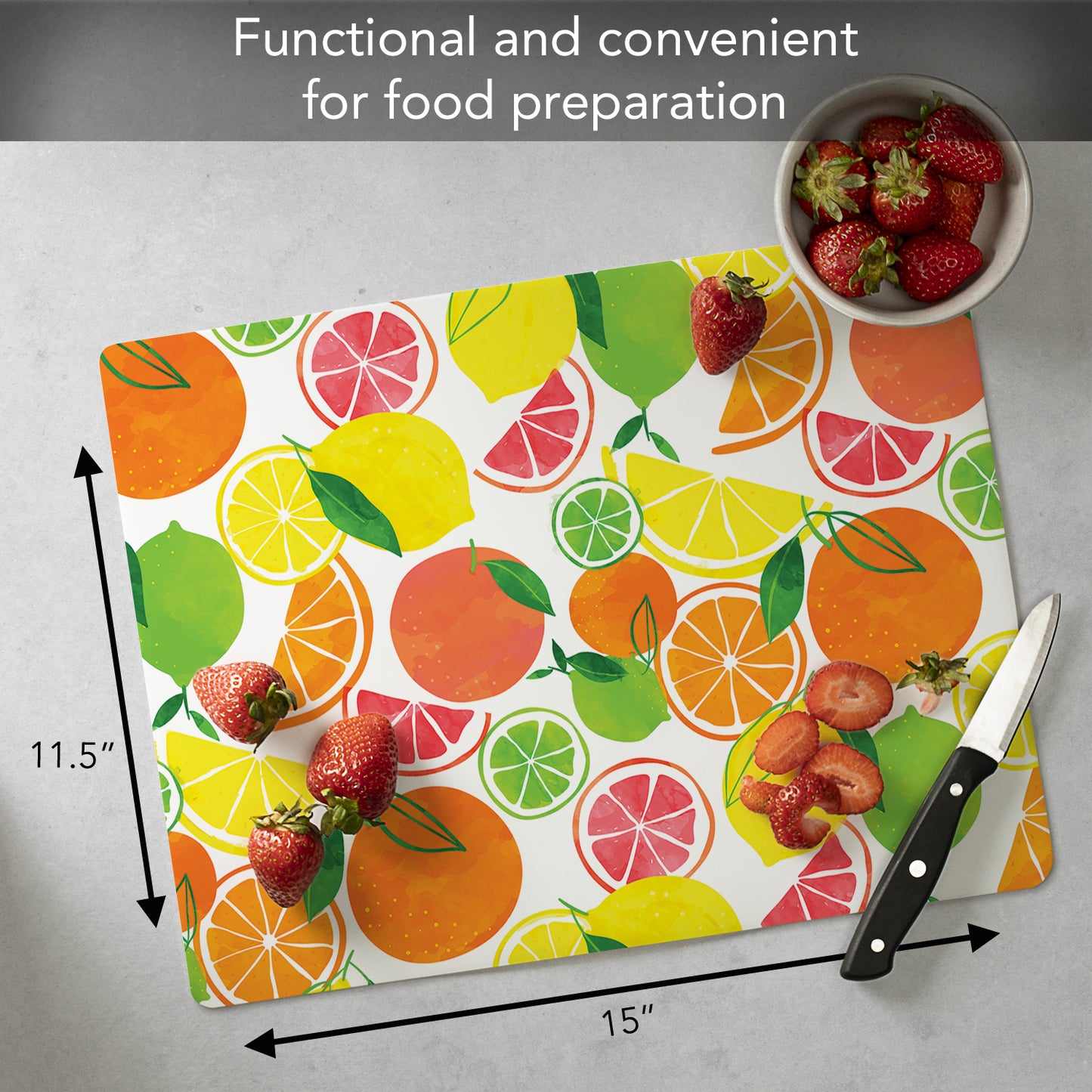 Cut N' Funnel Fruity Summer Designer Flexible Plastic Cutting Board Mat 15" x 11.5", Made in the USA, Decorative, Flexible, Easy to Clean