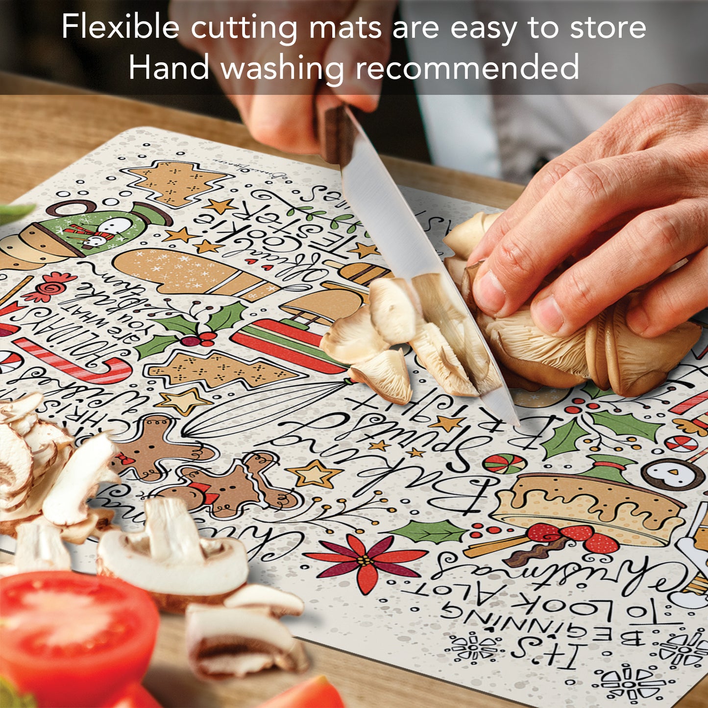 Cut N' Funnel Christmas Toss Designer Flexible Plastic Cutting Board Mat 15" x 11.5", Made in the USA, Decorative, Flexible, Easy to Clean