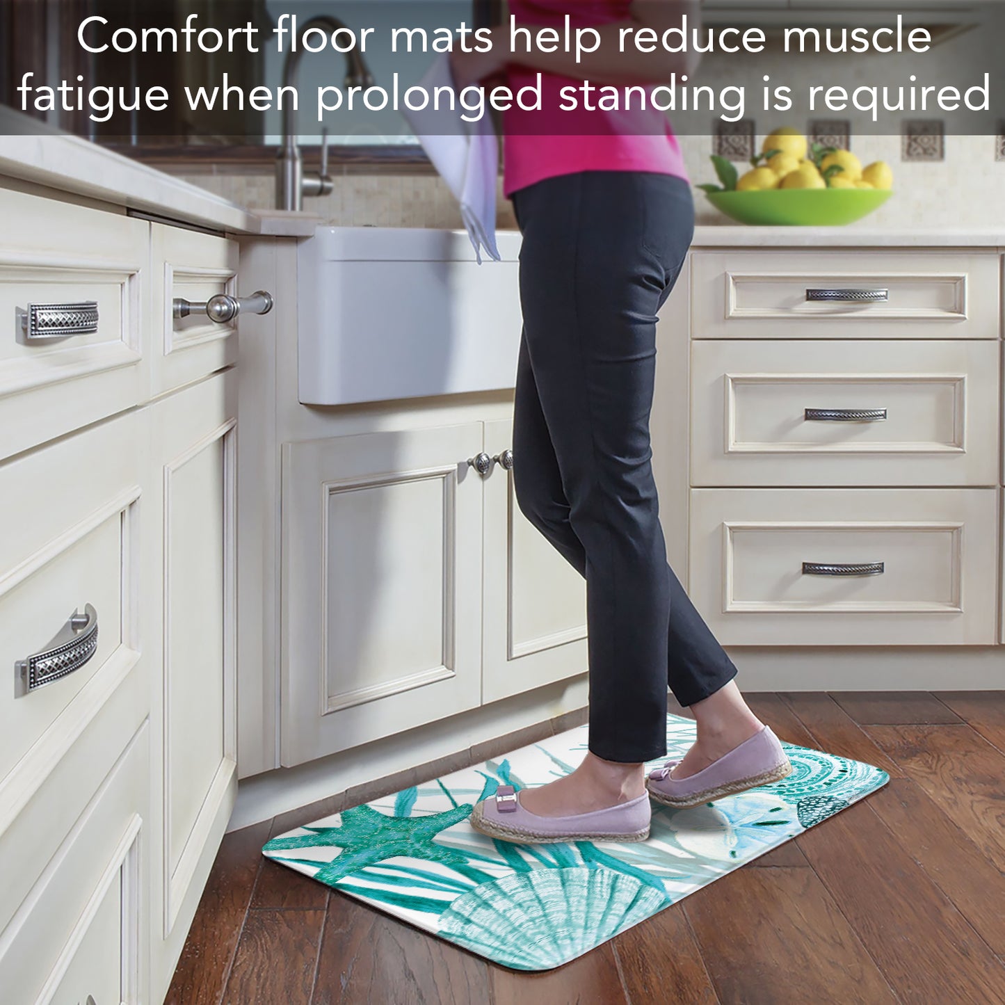 Counterart Coral Life 30” x 20” Decorative Vinyl Comfort Floor Mat, Manufactured in The USA, Waterproof, Reduces Muscle Fatigue, Easily Wipes Clean