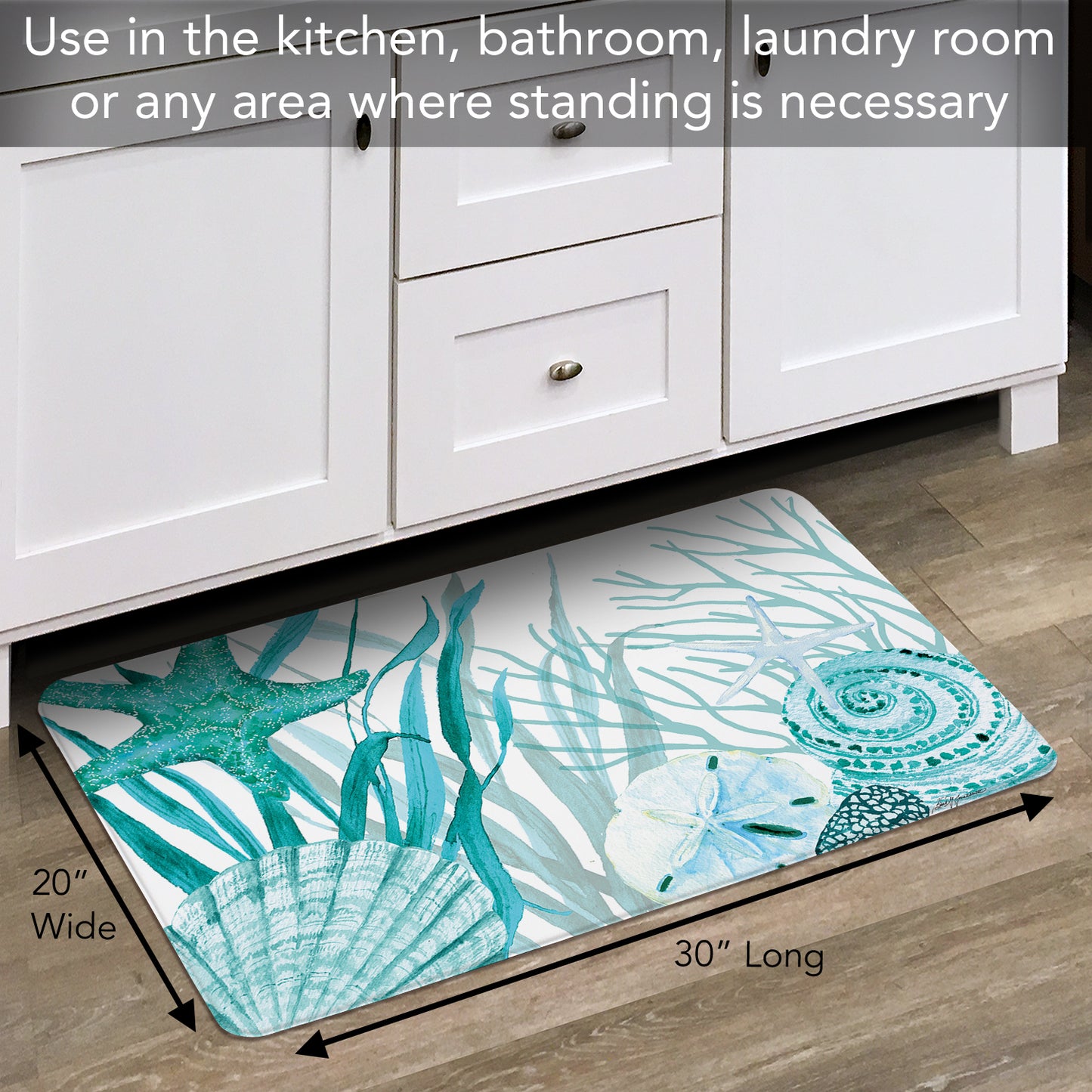 Counterart Coral Life 30” x 20” Decorative Vinyl Comfort Floor Mat, Manufactured in The USA, Waterproof, Reduces Muscle Fatigue, Easily Wipes Clean