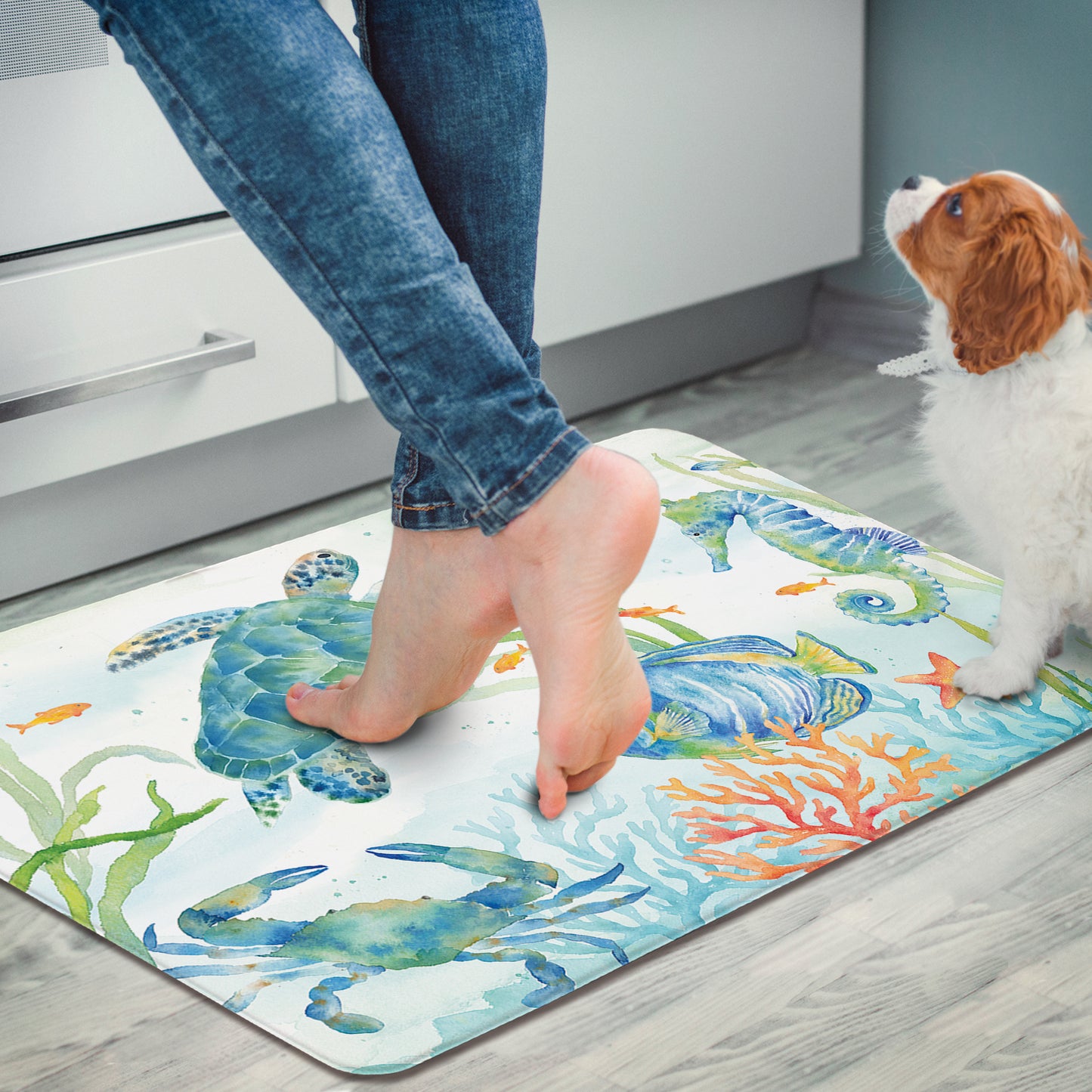 Counterart Sea Life Serenade 30” x 20” Decorative Vinyl Comfort Floor Mat, Manufactured in The USA, Waterproof, Reduces Muscle Fatigue, Easily Wipes Clean