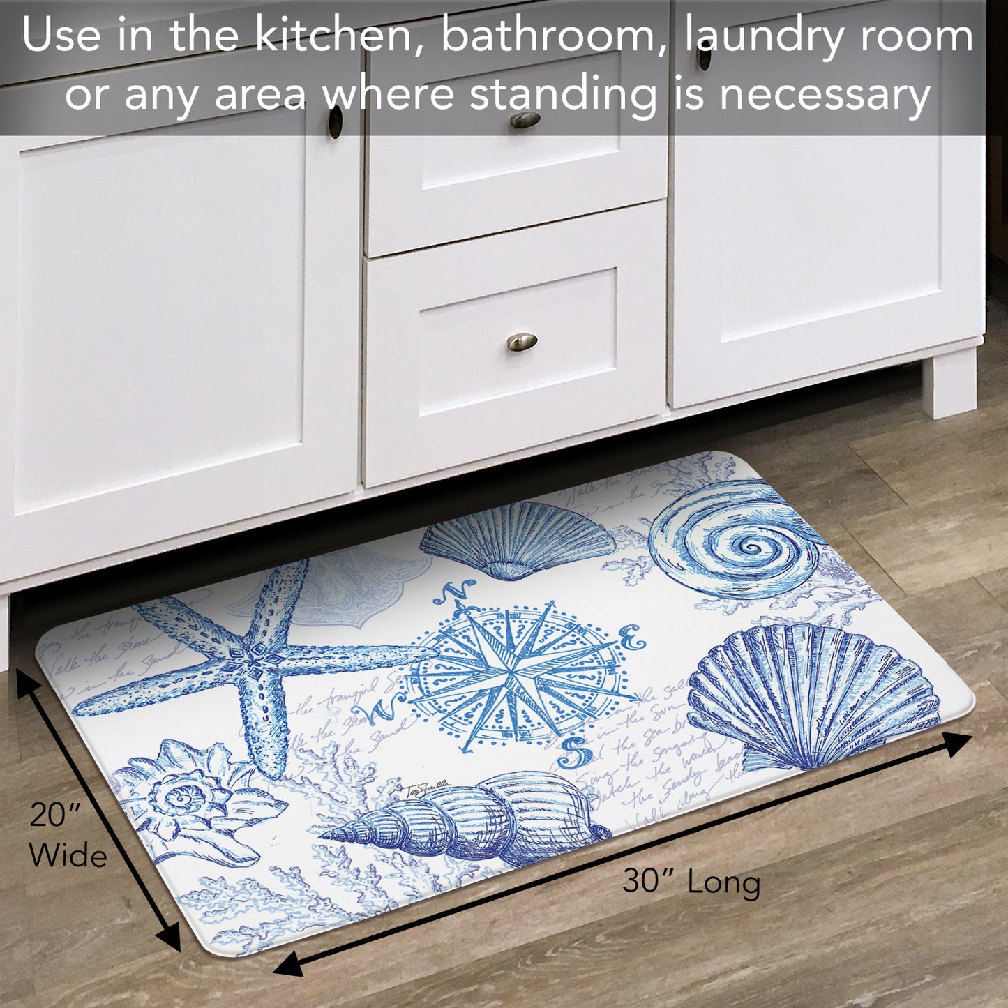 CounterArt Coastal Sketch 30” x 20” Decorative Vinyl Comfort Floor Mat, Manufactured in The USA, Waterproof, Reduces Muscle Fatigue, Easily Wipes Clean