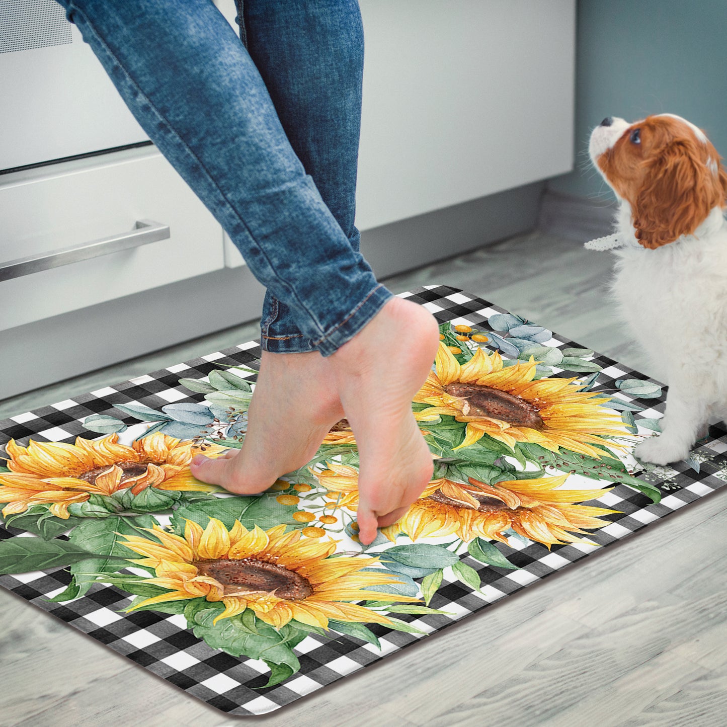 Counterart Sunflower Fields 30” x 20” Decorative Vinyl Comfort Floor Mat, Manufactured in The USA, Waterproof, Reduces Muscle Fatigue, Easily Wipes Clean