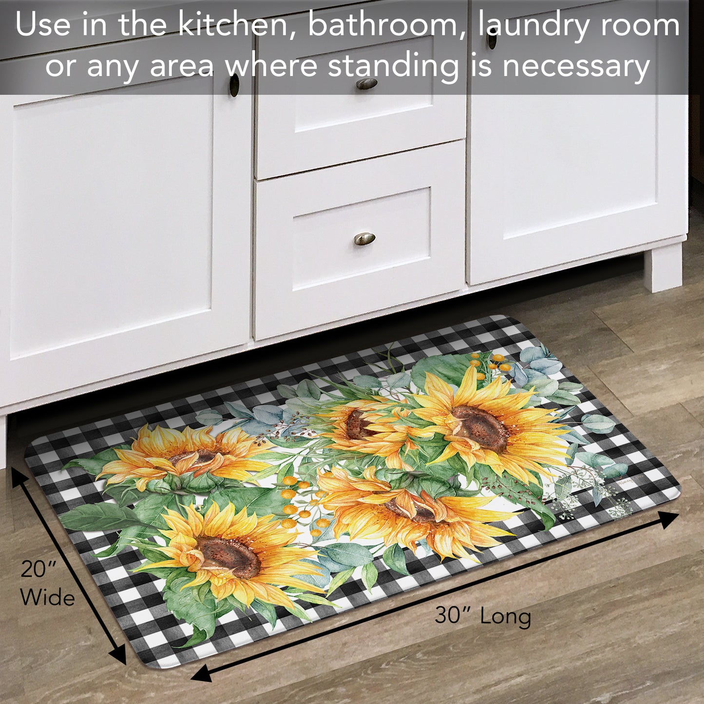 Counterart Sunflower Fields 30” x 20” Decorative Vinyl Comfort Floor Mat, Manufactured in The USA, Waterproof, Reduces Muscle Fatigue, Easily Wipes Clean