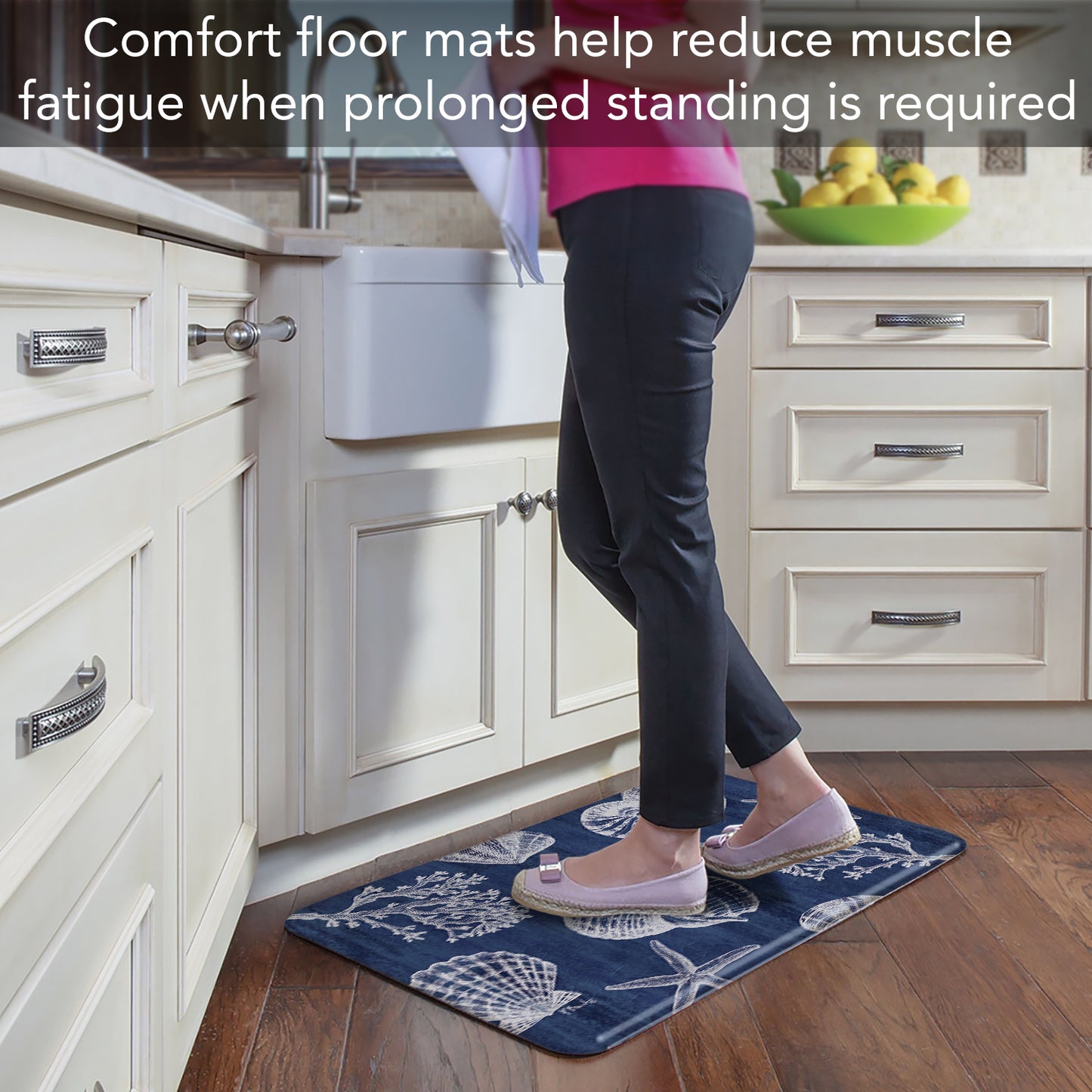 CounterArt St Tropez Shells 30” x 20” Decorative Vinyl Comfort Floor Mat, Manufactured in The USA, Waterproof, Reduces Muscle Fatigue, Easily Wipes Clean