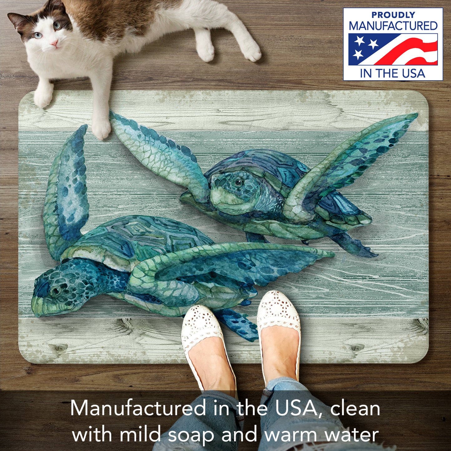 Counterart Northpoint Turtles 30” x 20” Decorative Vinyl Comfort Floor Mat, Manufactured in The USA, Waterproof, Reduces Muscle Fatigue, Easily Wipes Clean