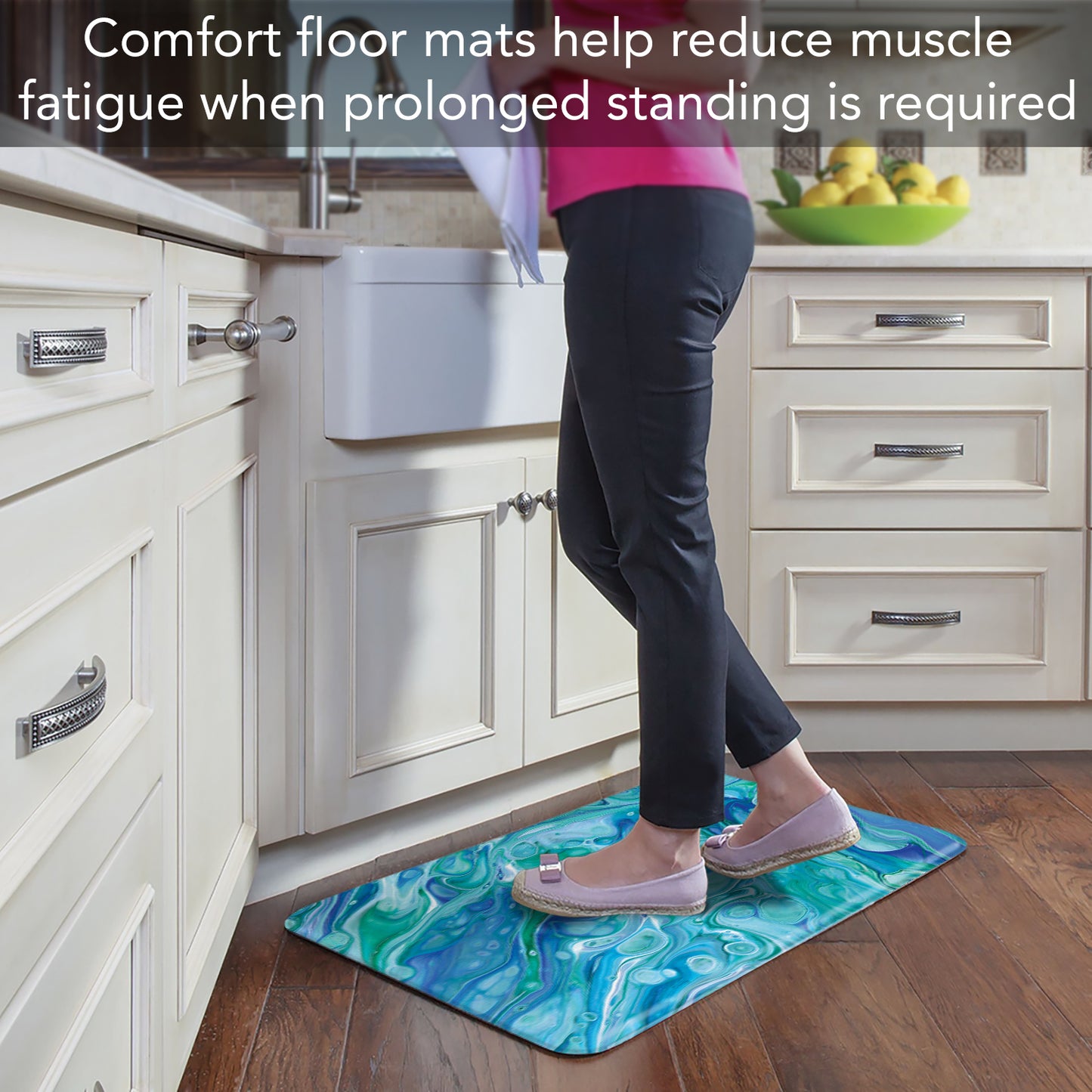 CounterArt Blue Wave 30” x 20” Decorative Vinyl Comfort Floor Mat Manufactured in The USA, Waterproof, Reduces Muscle Fatigue, Easy to Clean