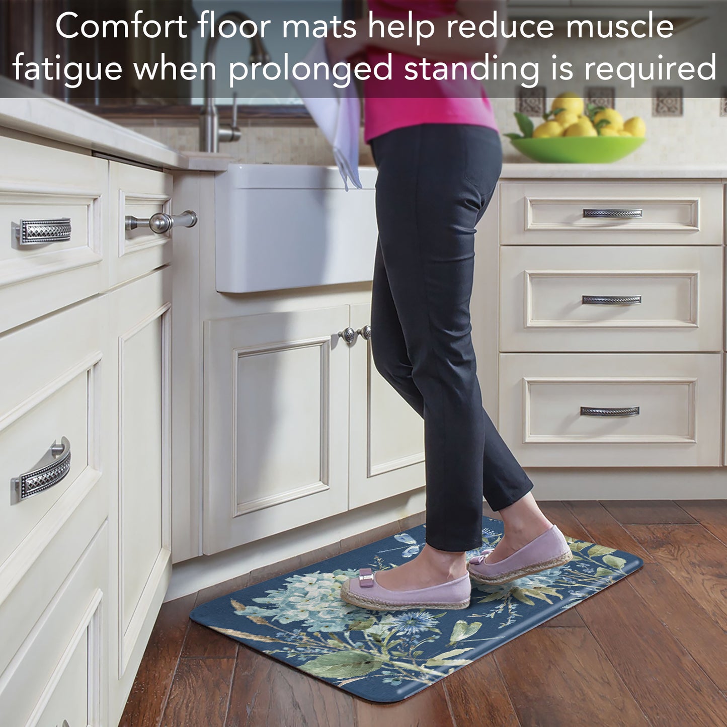 CounterArt Bohemian Blue, 30" x 20", Decorative Vinyl Kitchen Comfort Floor Mat, Printed in The USA, Textured Vinyl Backing, Easy to Clean