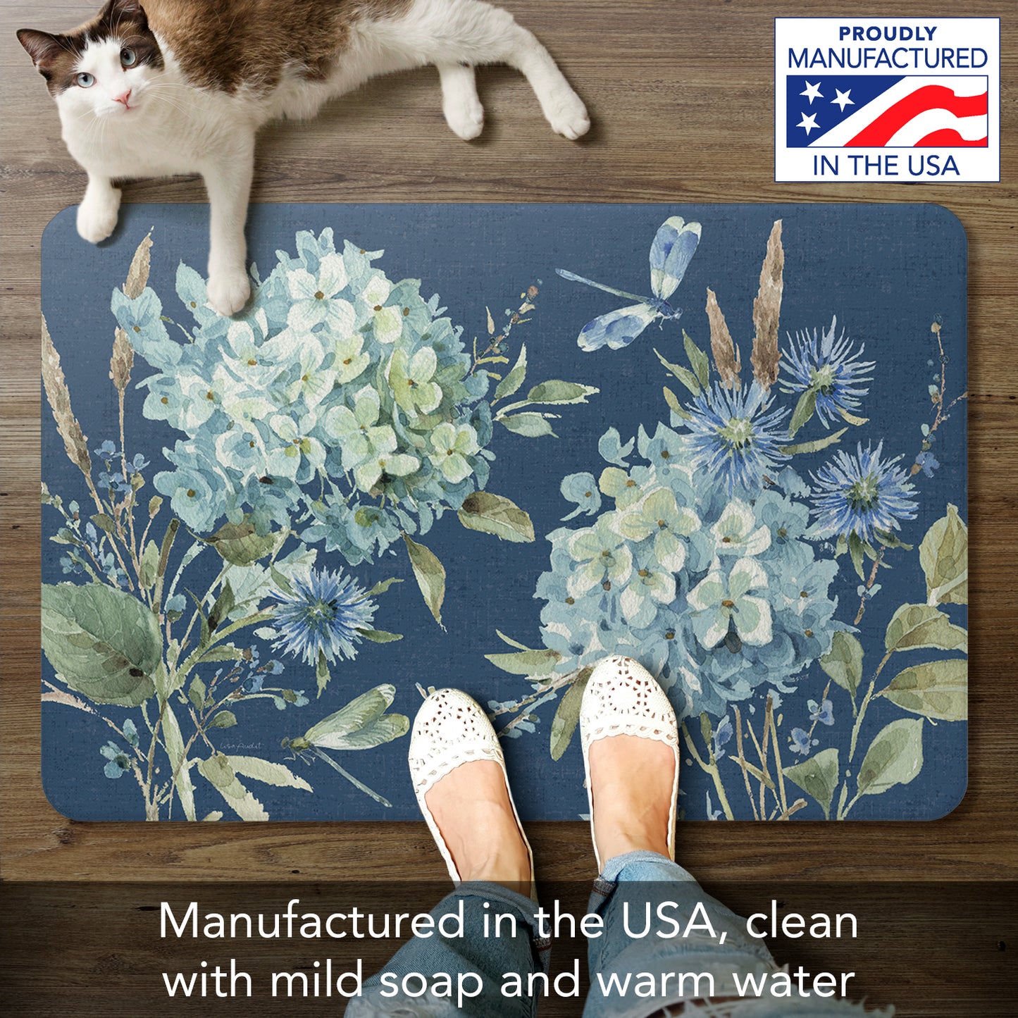 CounterArt Bohemian Blue, 30" x 20", Decorative Vinyl Kitchen Comfort Floor Mat, Printed in The USA, Textured Vinyl Backing, Easy to Clean