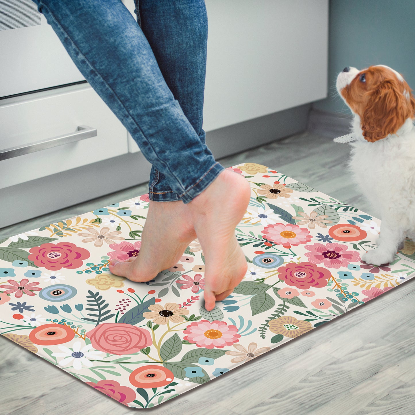 CounterArt Floral Frenzy 30” x 20” Decorative Vinyl Comfort Floor Mat Manufactured in The USA, Waterproof, Reduces Muscle Fatigue, Easy to Clean