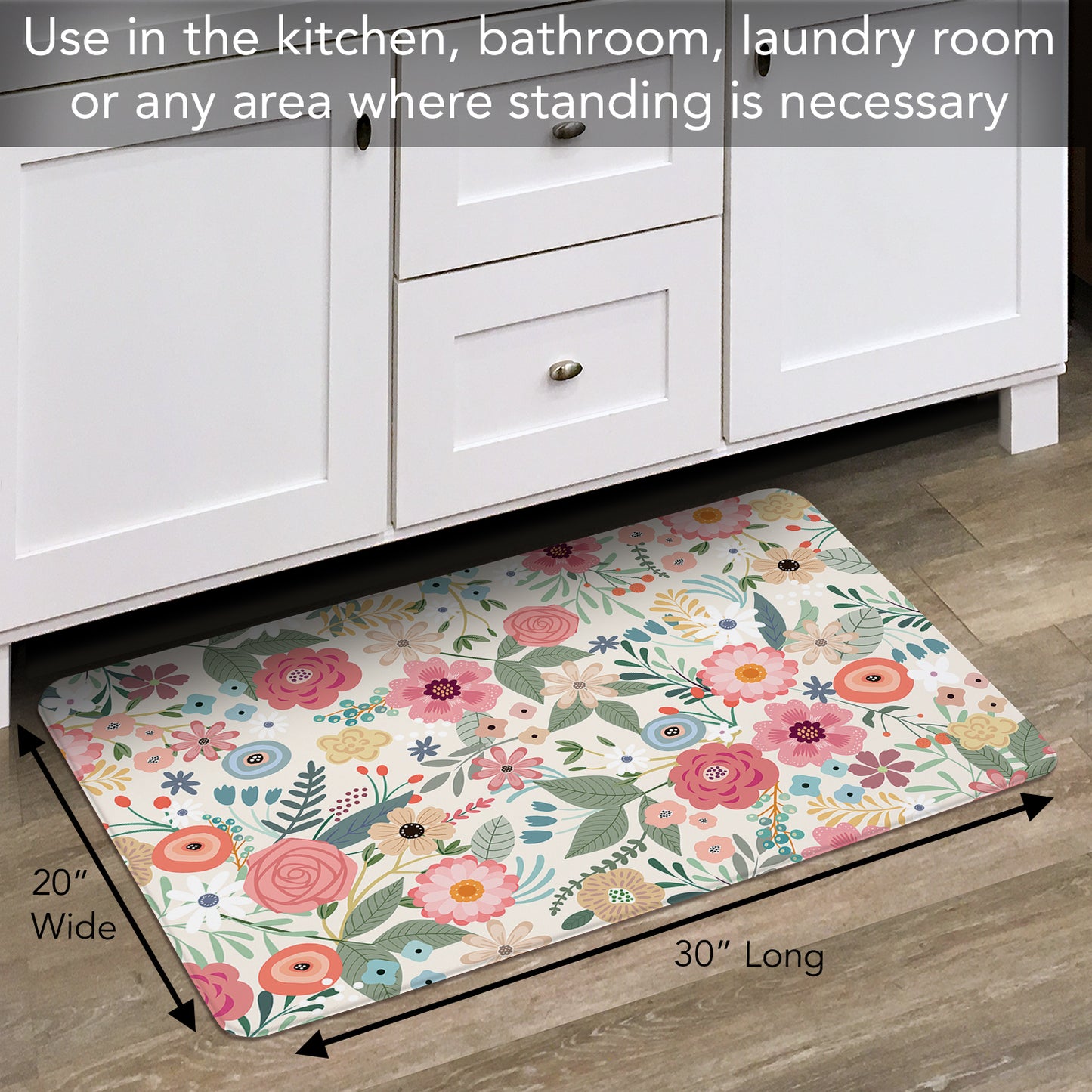 CounterArt Floral Frenzy 30” x 20” Decorative Vinyl Comfort Floor Mat Manufactured in The USA, Waterproof, Reduces Muscle Fatigue, Easy to Clean