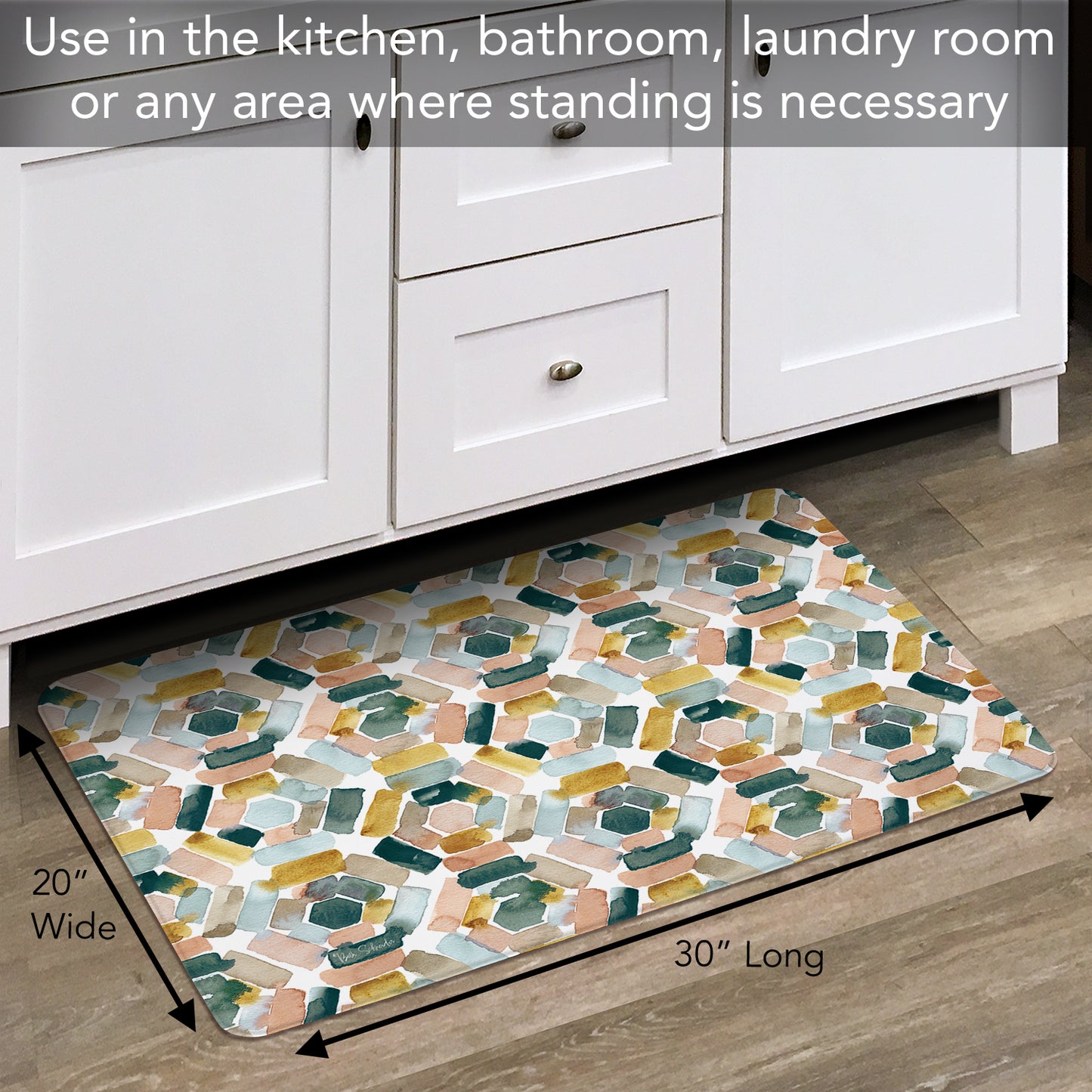 CounterArt Modern Geometric 30” x 20” Decorative Vinyl Comfort Floor Mat Manufactured in The USA, Waterproof, Reduces Muscle Fatigue, Easy to Clean