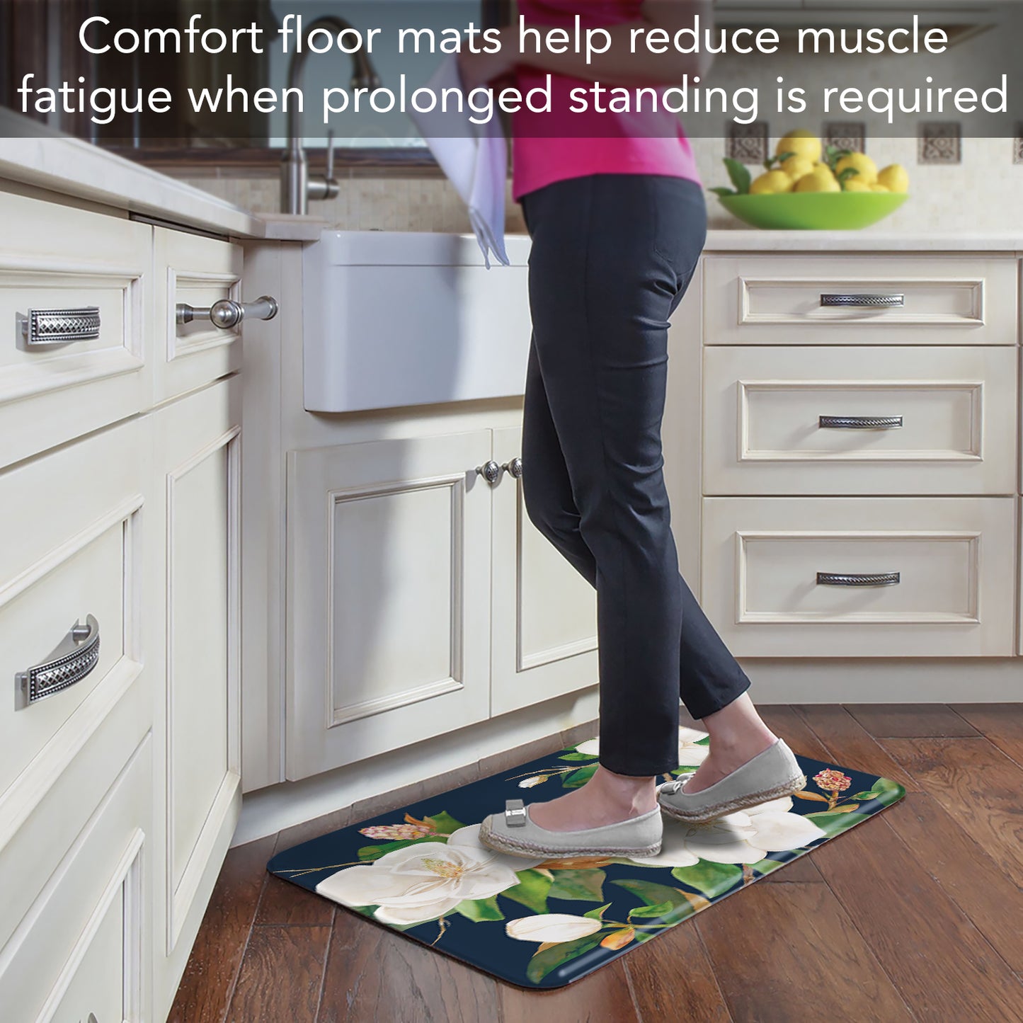 CounterArt Magnolia Motif 30” x 20” Decorative Vinyl Comfort Floor Mat Manufactured in The USA, Waterproof, Reduces Muscle Fatigue, Easy to Clean