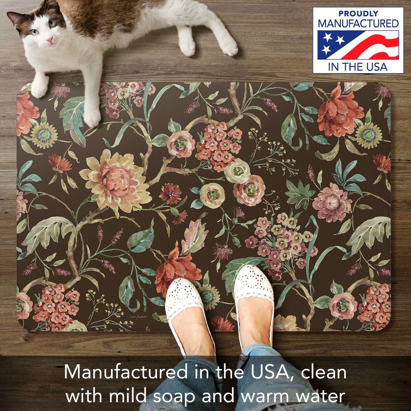 Highland Home Floral Study 30” x 20” Decorative Vinyl Comfort Floor Mat Manufactured in The USA, Waterproof, Reduces Muscle Fatigue, Easy to Clean
