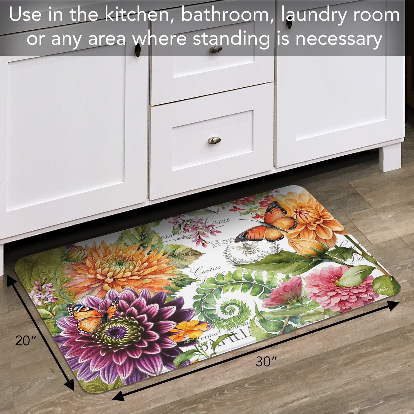 Highland Home Botanica 30” x 20” Decorative Vinyl Comfort Floor Mat Manufactured in The USA, Waterproof, Easy to Clean