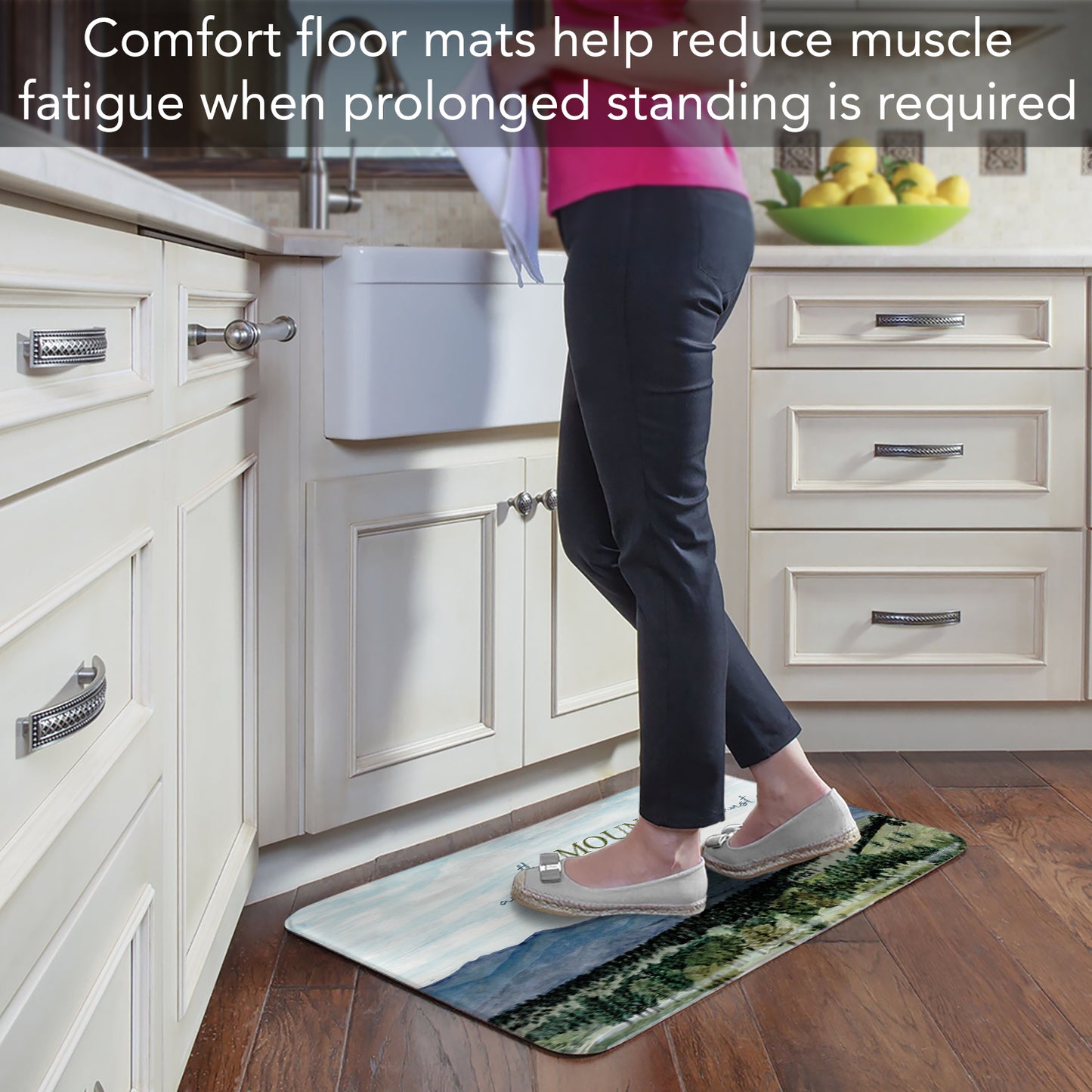 Highland Home Mountains Calling 30” x 20” Decorative Vinyl Comfort Floor Mat Manufactured in The USA, Waterproof, Easy to Clean