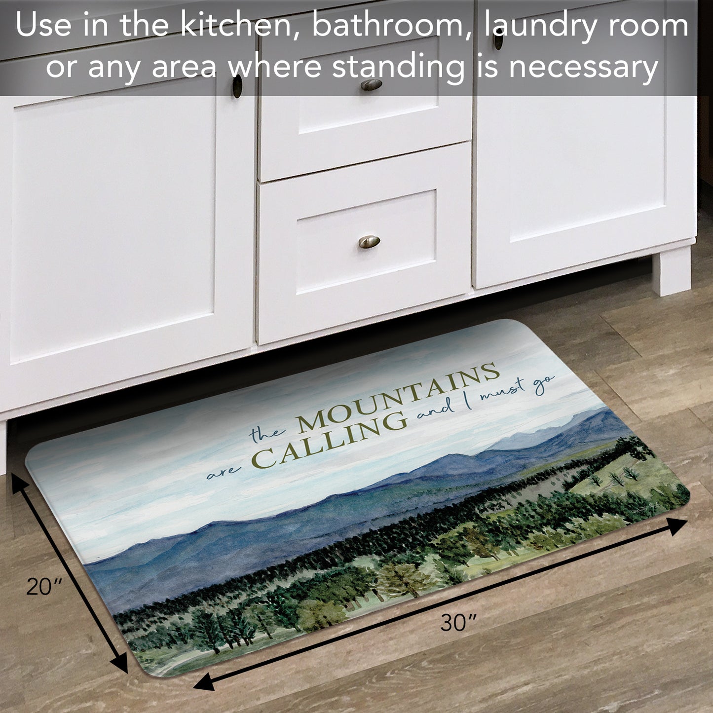 Highland Home Mountains Calling 30” x 20” Decorative Vinyl Comfort Floor Mat Manufactured in The USA, Waterproof, Easy to Clean