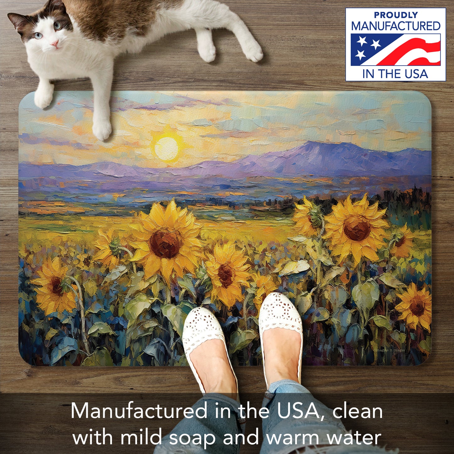 Field of Sunflowers 30” x 20” Decorative Vinyl Comfort Floor Mat Manufactured in the USA