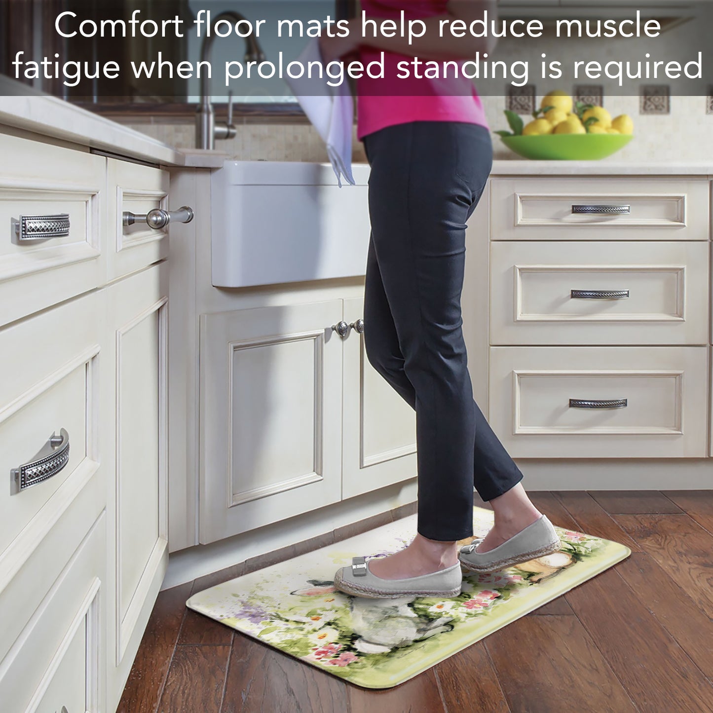 Highland Home Garden Bunnies 30” x 20” Decorative Vinyl Comfort Floor Mat Manufactured in The USA, Waterproof, Easy to Clean