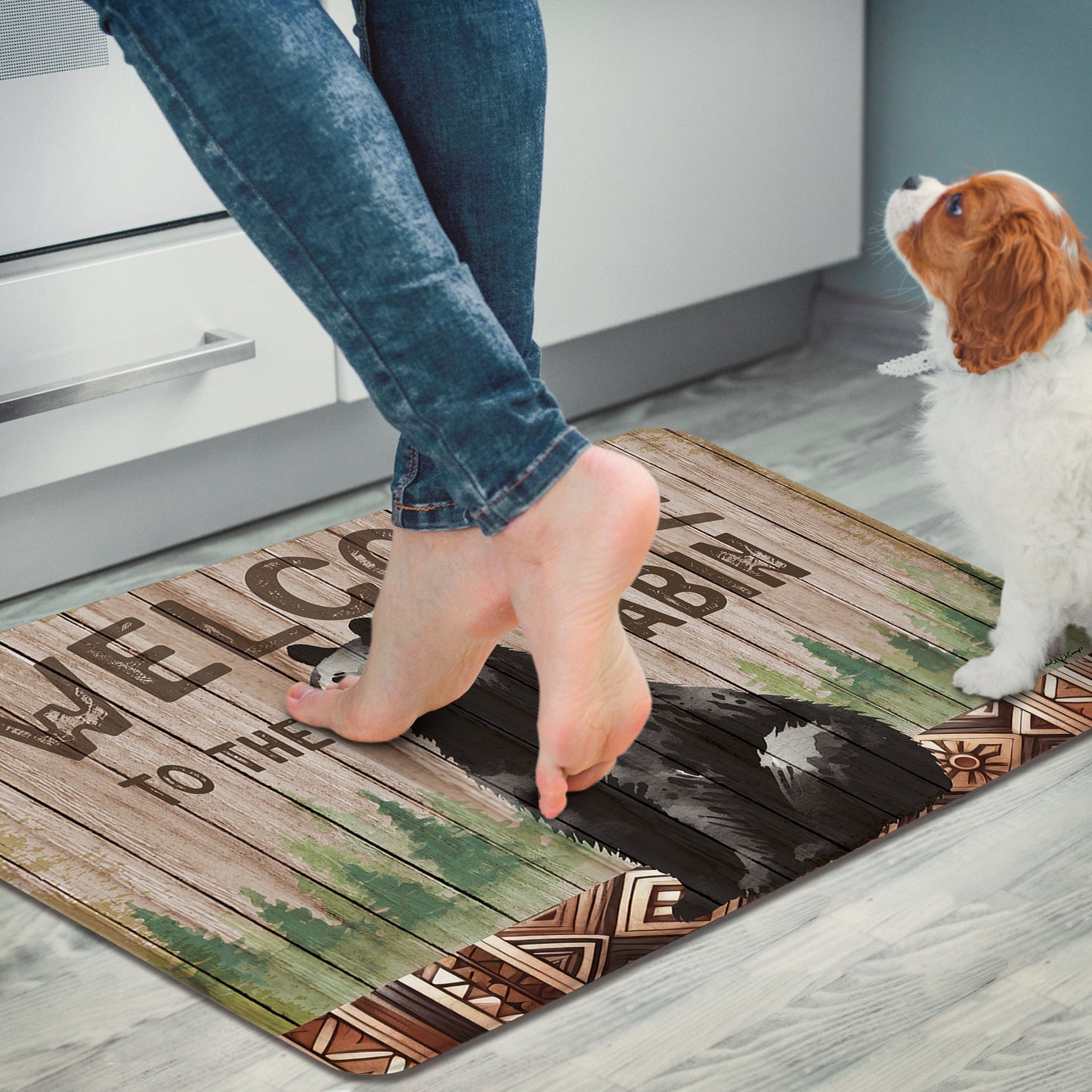 Highland Home Cabin Welcome 30” x 20” Decorative Vinyl Comfort Floor Mat Manufactured in The USA, Waterproof, Easy to Clean